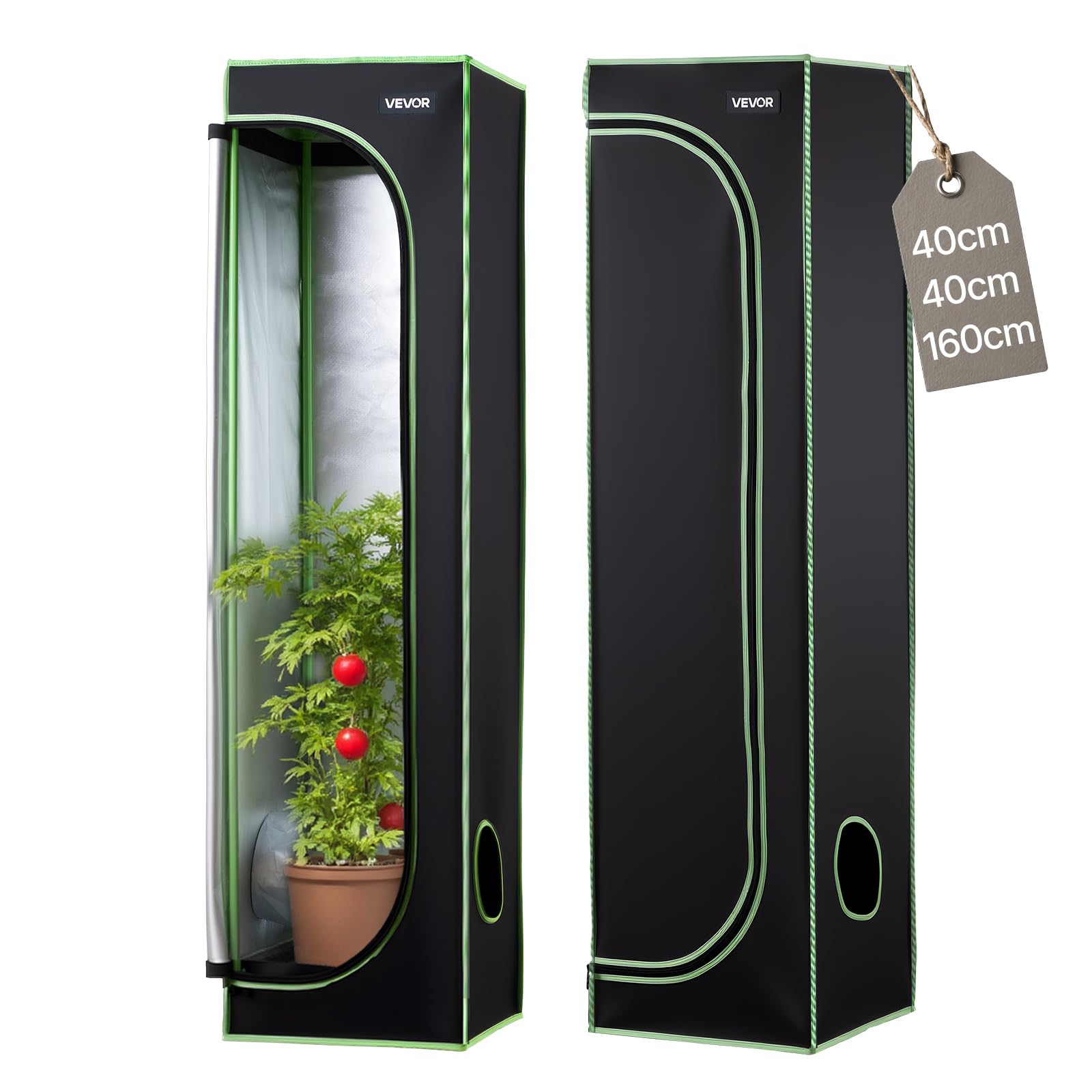 VEVOR Armario de Cultivo Interior 40x40x160 cm, Carpa de Cultivo con Ventana de Observación, Bandeja de Suelo y Cremallera, Mylar 600D de Alta Reflectancia, Tienda para Plantas, Flores, Verduras