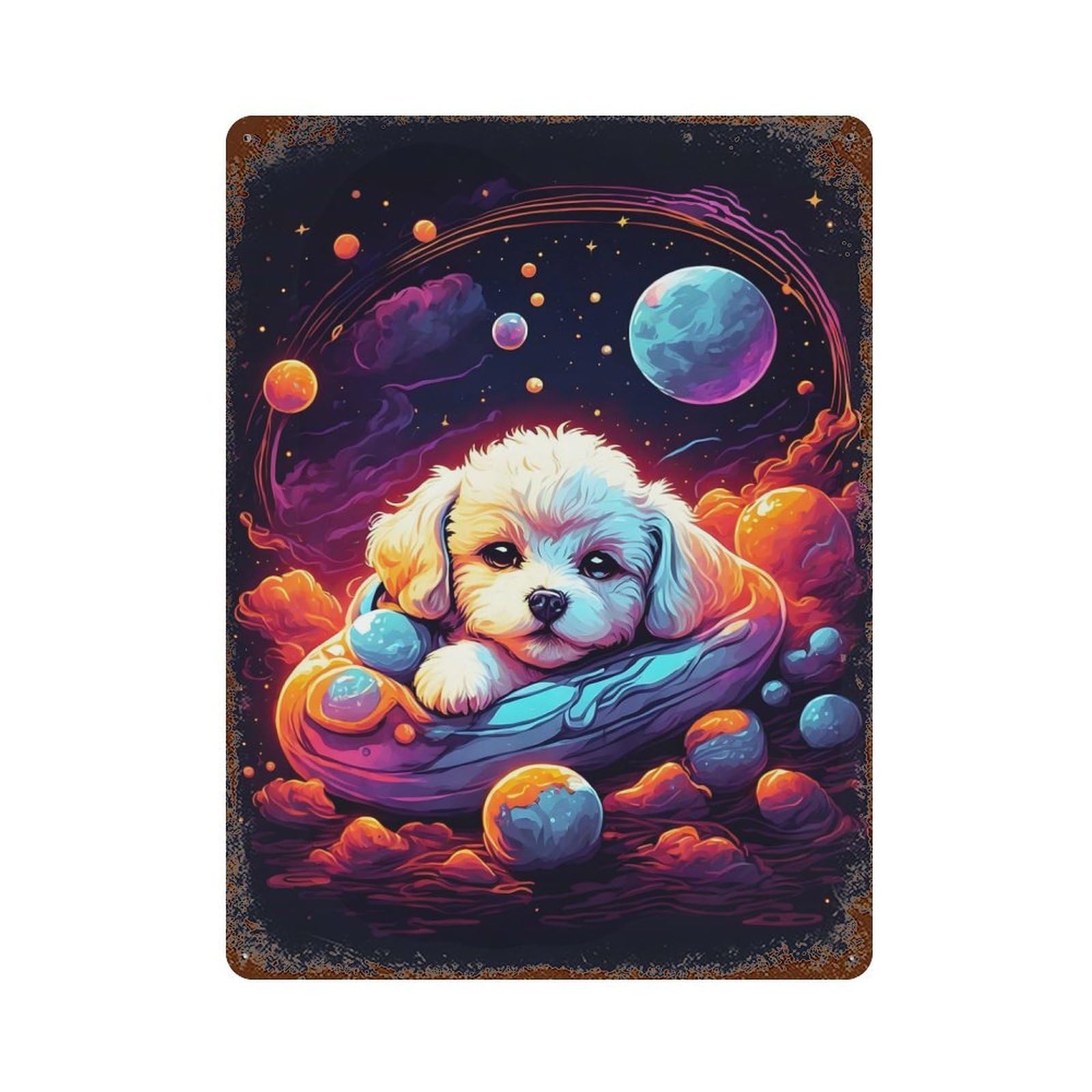 Bichon Frise Puppy Distressed Metal Wall Sign 15.7"x11.8", for Farmhouse, Kitchen And Entryway Decor, Rustic Home Decor