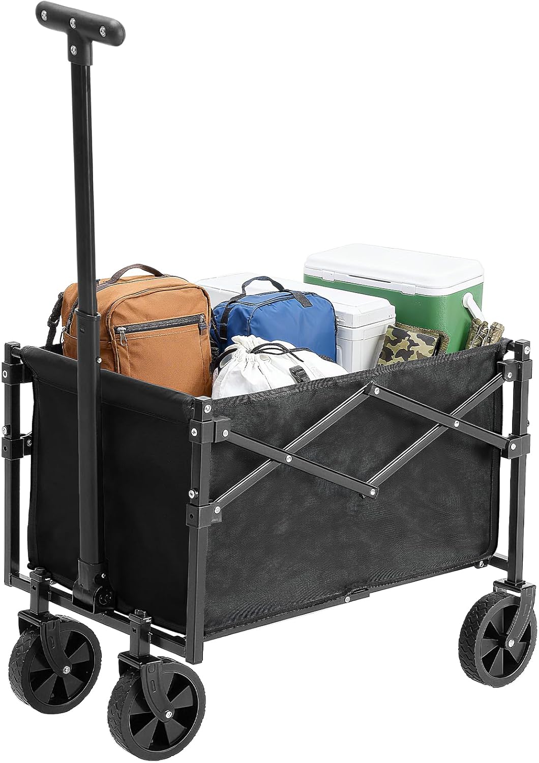 DUMOS Collapsible Wagon with Wheels, 176 lbs Wagons Carts Foldable Wagon Cart with Flexible Handle, Lightweight Portable Folding Utility Grocery Shopping Cart for Grocery Sports Garden Camping Black 50L