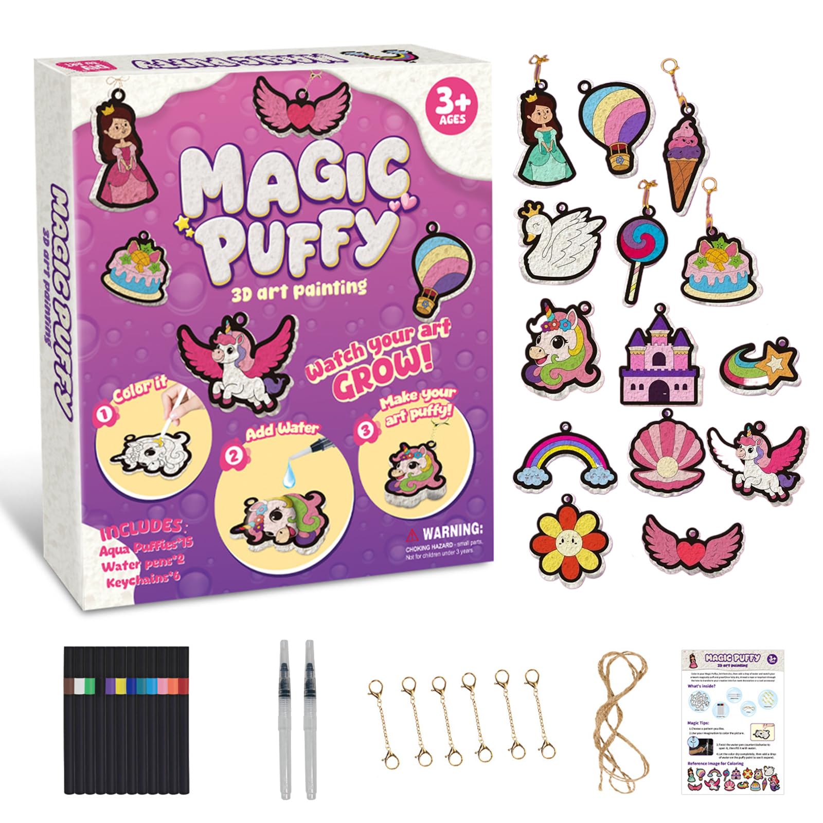 SPEPROECO Magic Foam Texture Painting Kit 3D Art Craft Aqua Puffs Paint Kit Sponge Canvas Art Supplies DIY Art Kits 2 Watercolor Brush Xmas Gift for Girls Boys Ages 3-10