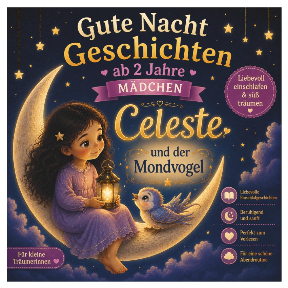 Gute Nacht Geschichten ab 2 Jahre Mädchen: Celeste und der Mondvogel: Liebevolle Einschlafgeschichten zum Vorlesen für Kleinkinder und süße Träume
