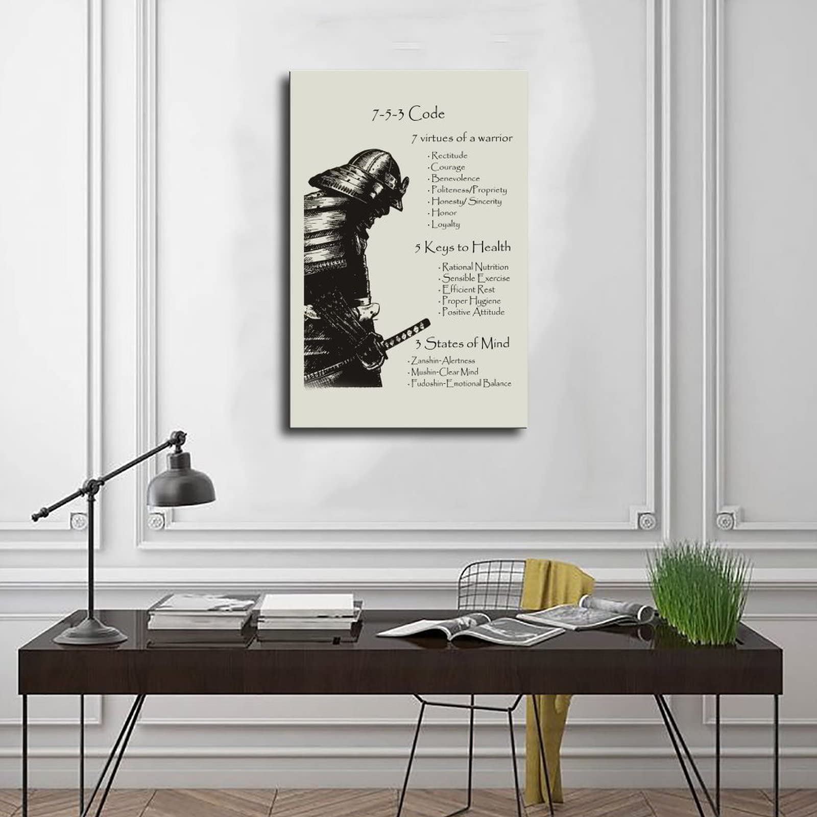 Poster Con Cornice Samurai Giapponese - Regole Di Vita, Citazioni Nere, Vintage, 30,5x45,7 Cm