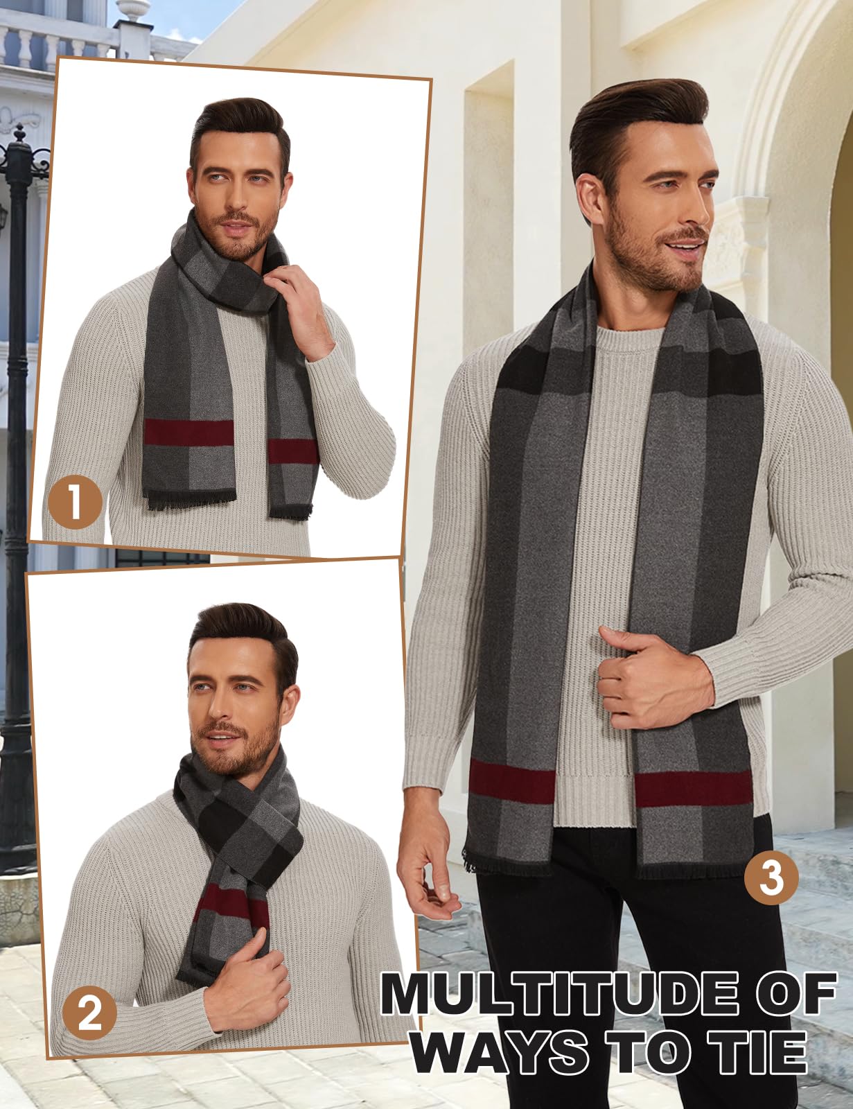 PASUDA Sciarpa Uomo Inverno, Sciarpa Calda di Llaid di Autunno e Invernale Sciarpa Elegante Classica da Uomo Sciarpe Termica e Morbido Foulard d'Affari Casual Lungo Stola