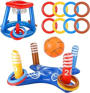 LUTER Pool Toys Games Set, Floating Basketball Hoop Pool Circle Toss Game Inflatable Pool Games Pool Floats Toys Blow Up Pool Toys Outdoor Pool Water Game for Kids Adults