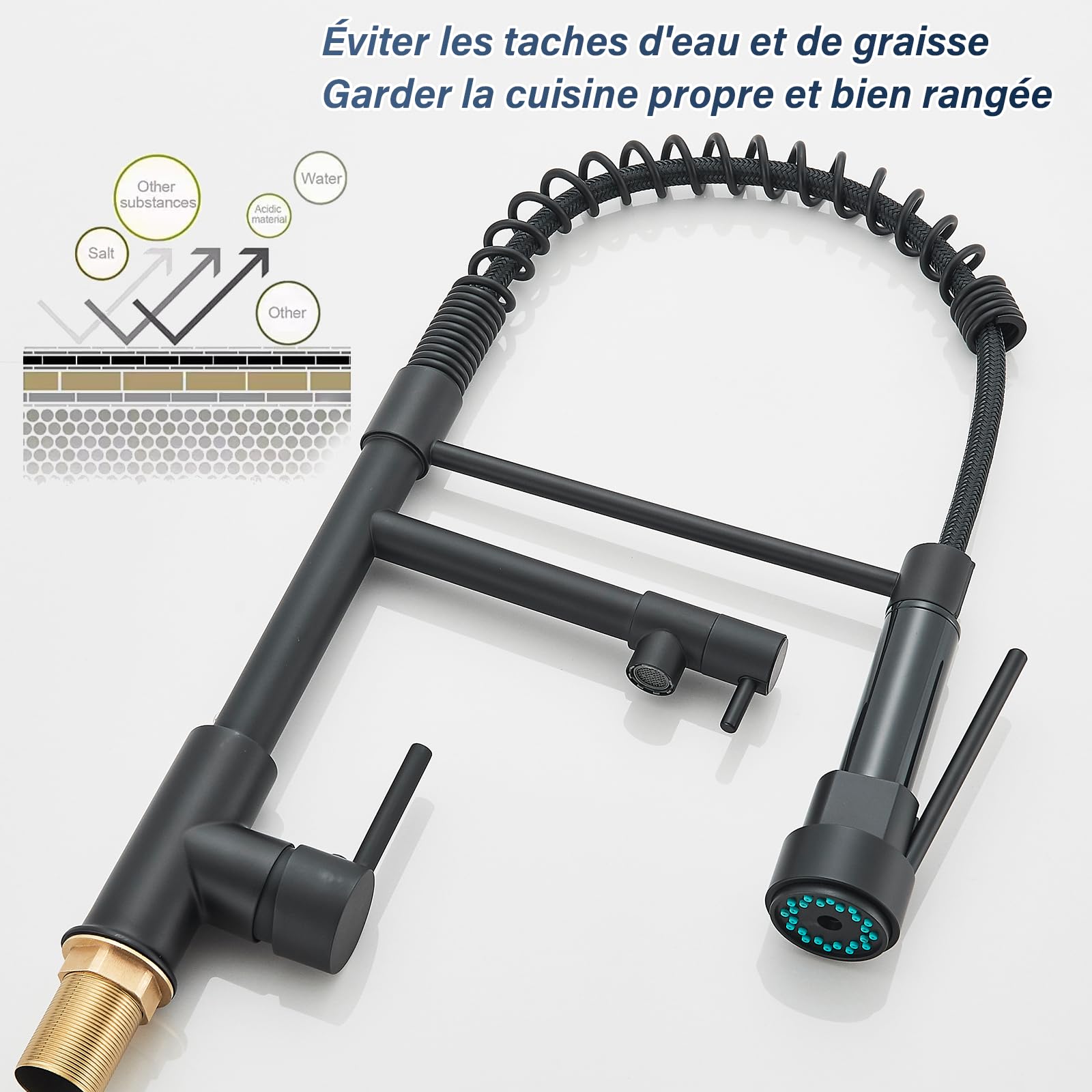 Robinet de Cuisine avec Douchette Abaissée,Robinet d'évier en Acier Inoxydable,Rotatif à 360° avec Deux Fonctions de Pulvérisation,Noir