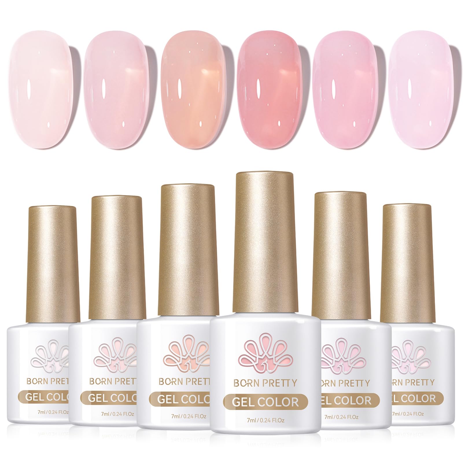 Born Pretty Jelly Pink Gel Nail Polish Nude Pink Sheer Translucent Gel Polish Milky Natural Gel Polish Set Nail Art Manicure DIY Kit Home Salon 6PCS