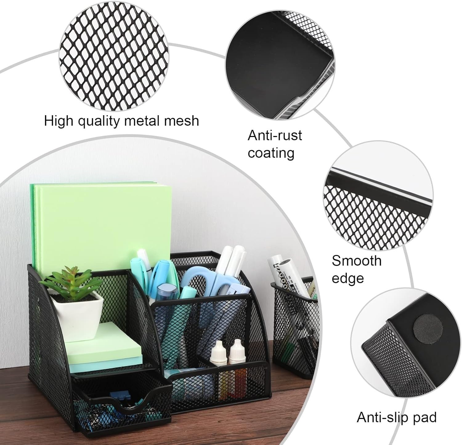Organizer da scrivania in rete metallica | 22x13x14 cm for ufficio: organizer da scrivania in rete con 6 scomparti