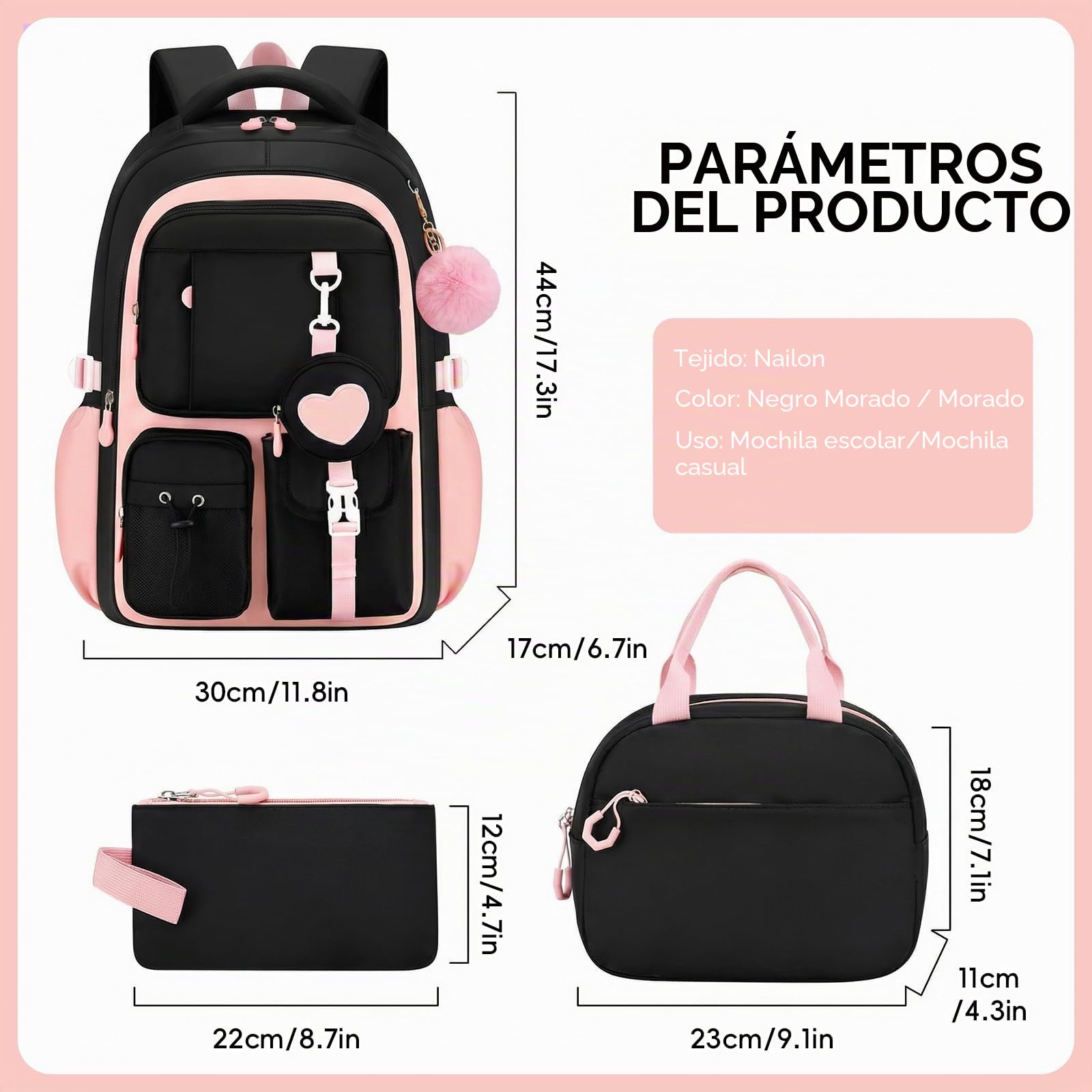 Amythe Set 4 Piezas Mochila Niña 3°-7° Escuela Viaje