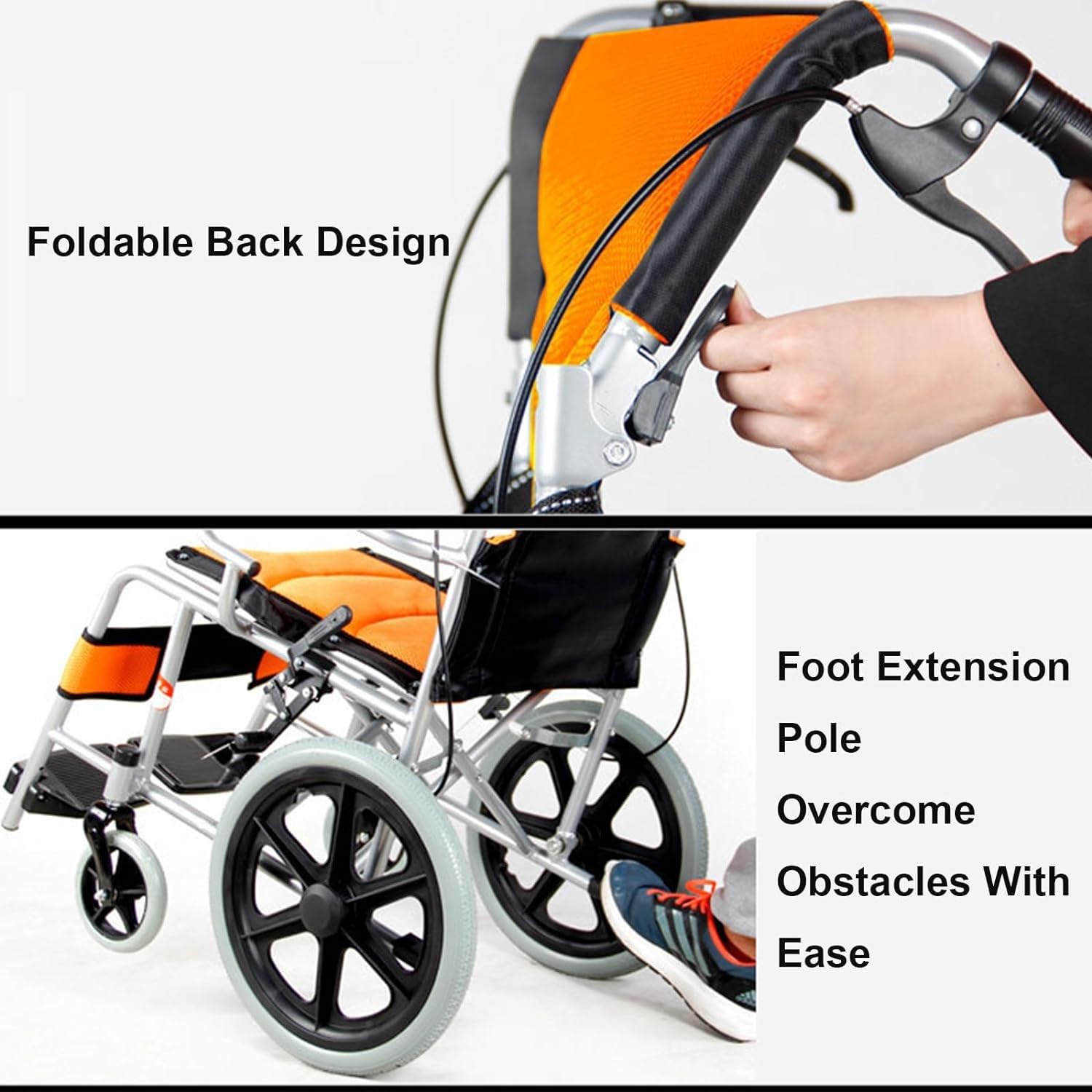 Silla ruedas ultraligera para adultos con freno, silla ruedas transporte plegable con reposapiés abatible y respaldo abatible, silla ruedas con asiento 17 pulgadas ancho, 300 libras D