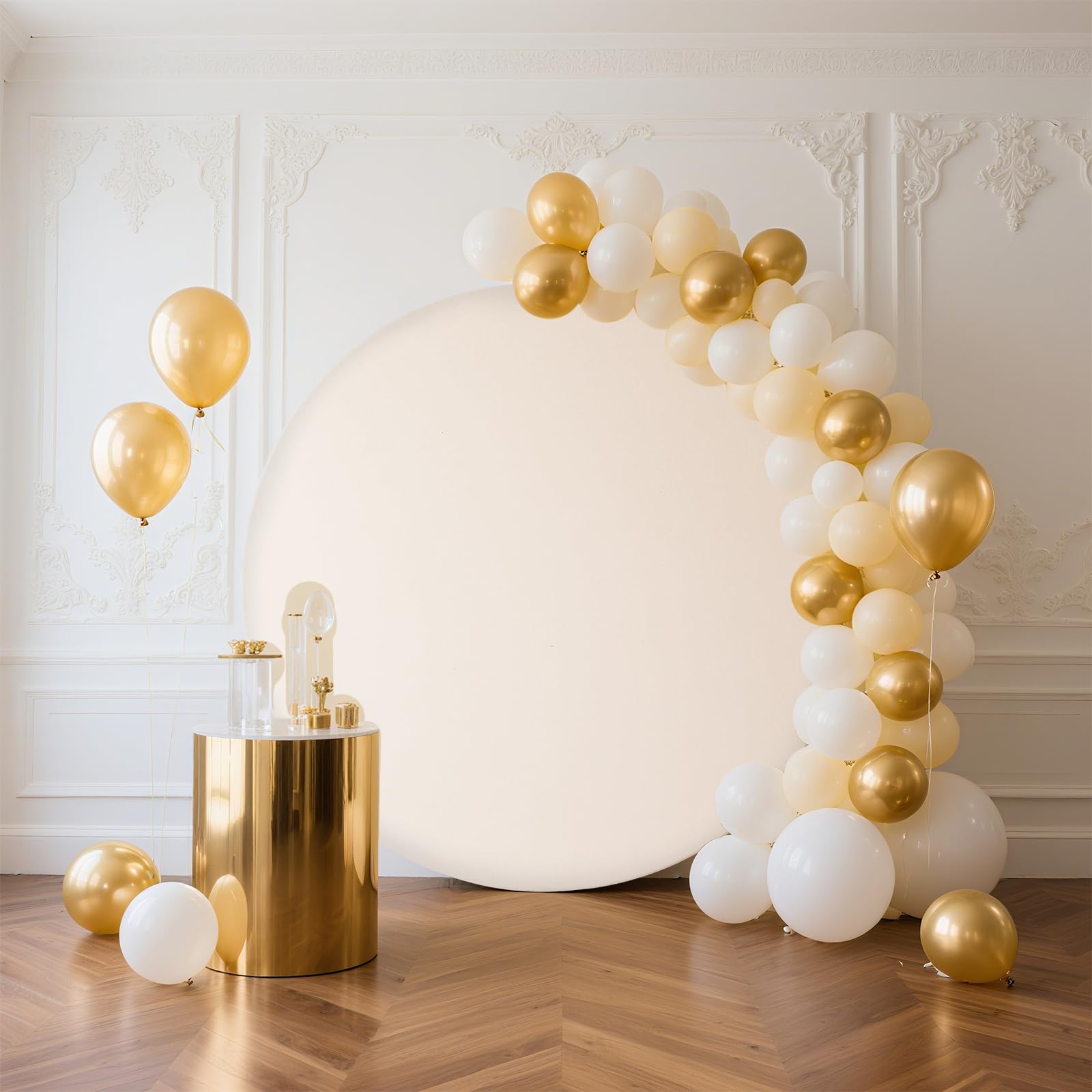 MEHOFOND Arrière-plan circulaire beige pur de 2 mètres (6,56 pieds) pour anniversaire, baby shower, mariage, décoration de fête personnalisée, bannière d'arrière-plan, accessoire de photographie de