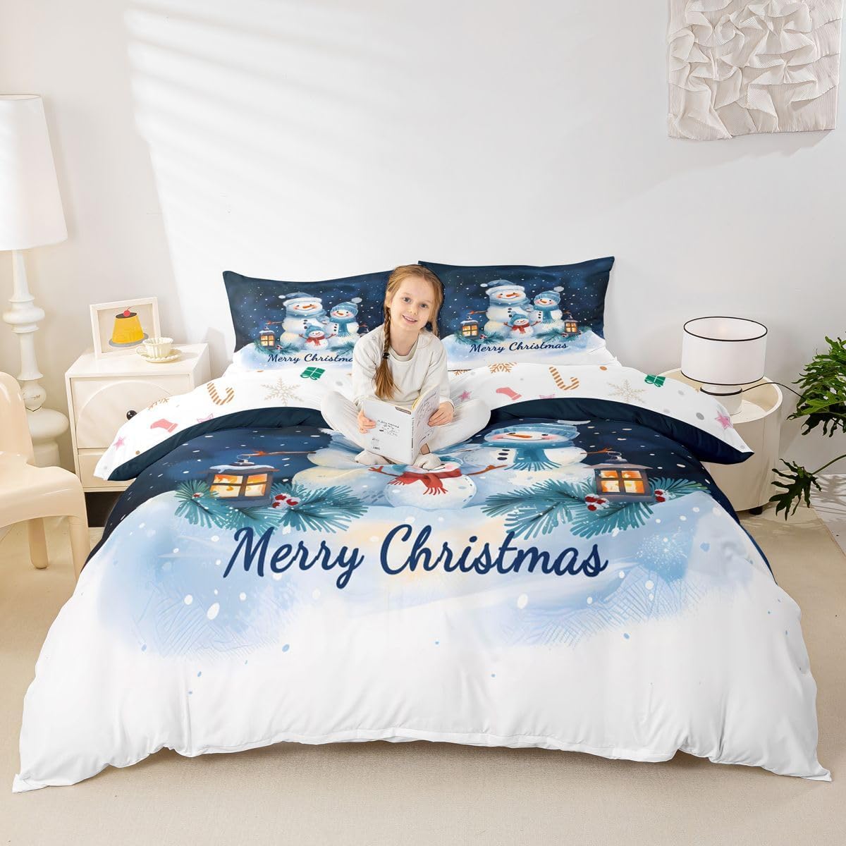 Castle Fairy Winter Snowmen Duvet Cover Set Toddler Size,Bedding Sets 2Pcs image 4