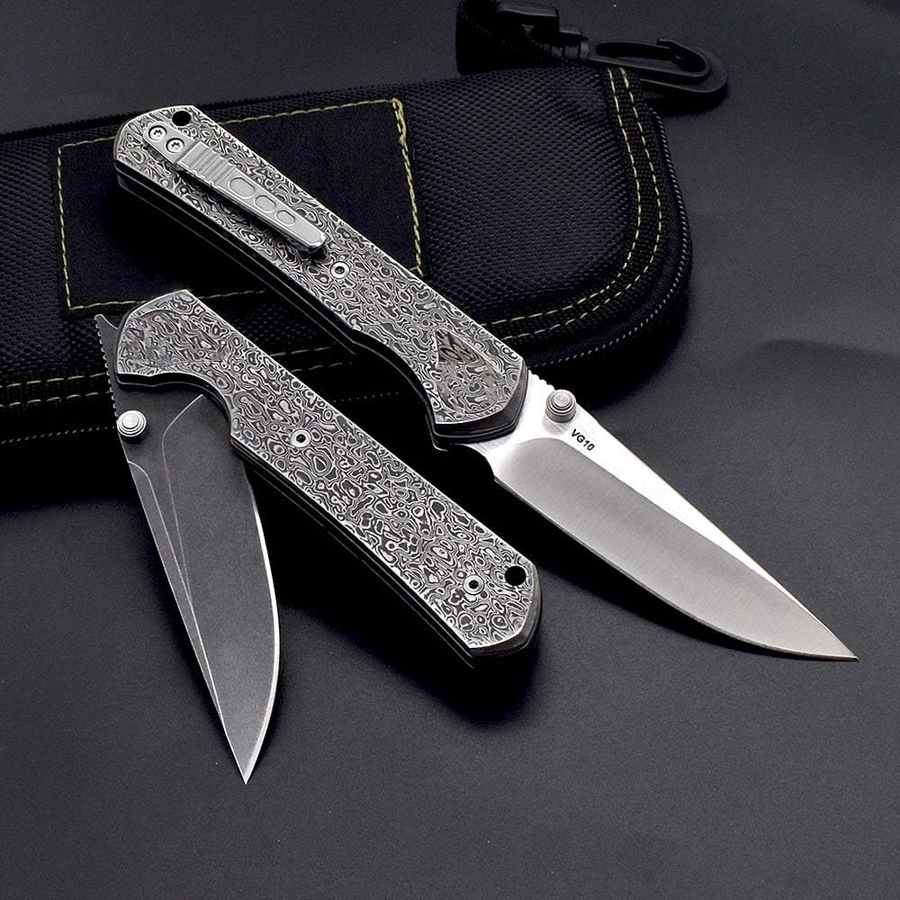 Klappmesser 7.5" Damast taschenmesser edelstahl vg10 flach & damaststahl damaszener, edc messer scharfe einhandmesser, Damaskus stahl messer griffe Geschmiedet, Outdoor klein messer mit clip Scheide