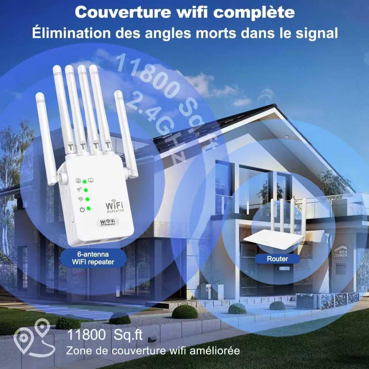 2026 Repetidor WiFi, Potente Amplificador De Señal WiFi Remoto, WiFi Repeater con 6 Antenas, Amplificador señal WiFi, 2 Puertos LAN, Puerto Ethernet, Compatible con Todos los routers WiFi