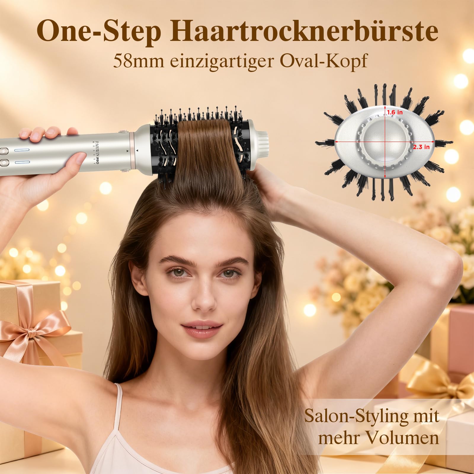7 in 1 AirStyler, Automatische Doppelspannung MaxAIR 2.0 Multi-Styler Set | mit Luftglätter, 28mm automatischer Lockenwickler, 110000 U/Min, Glättender Finish-Aufsatz, Diffusor, Champagnersilber