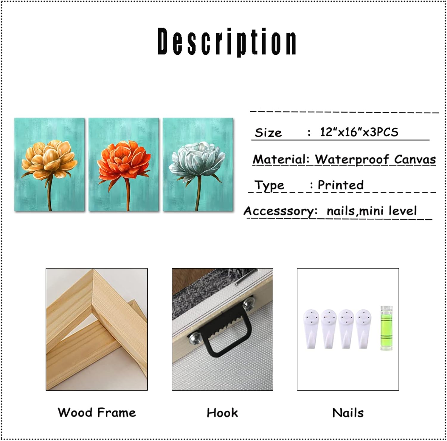 Saypeacher Orange and Teal Wall Art Decor Burnt Orange Flower Artwork Prints Elegant Floral Pictures Teal Painting for Bathroom