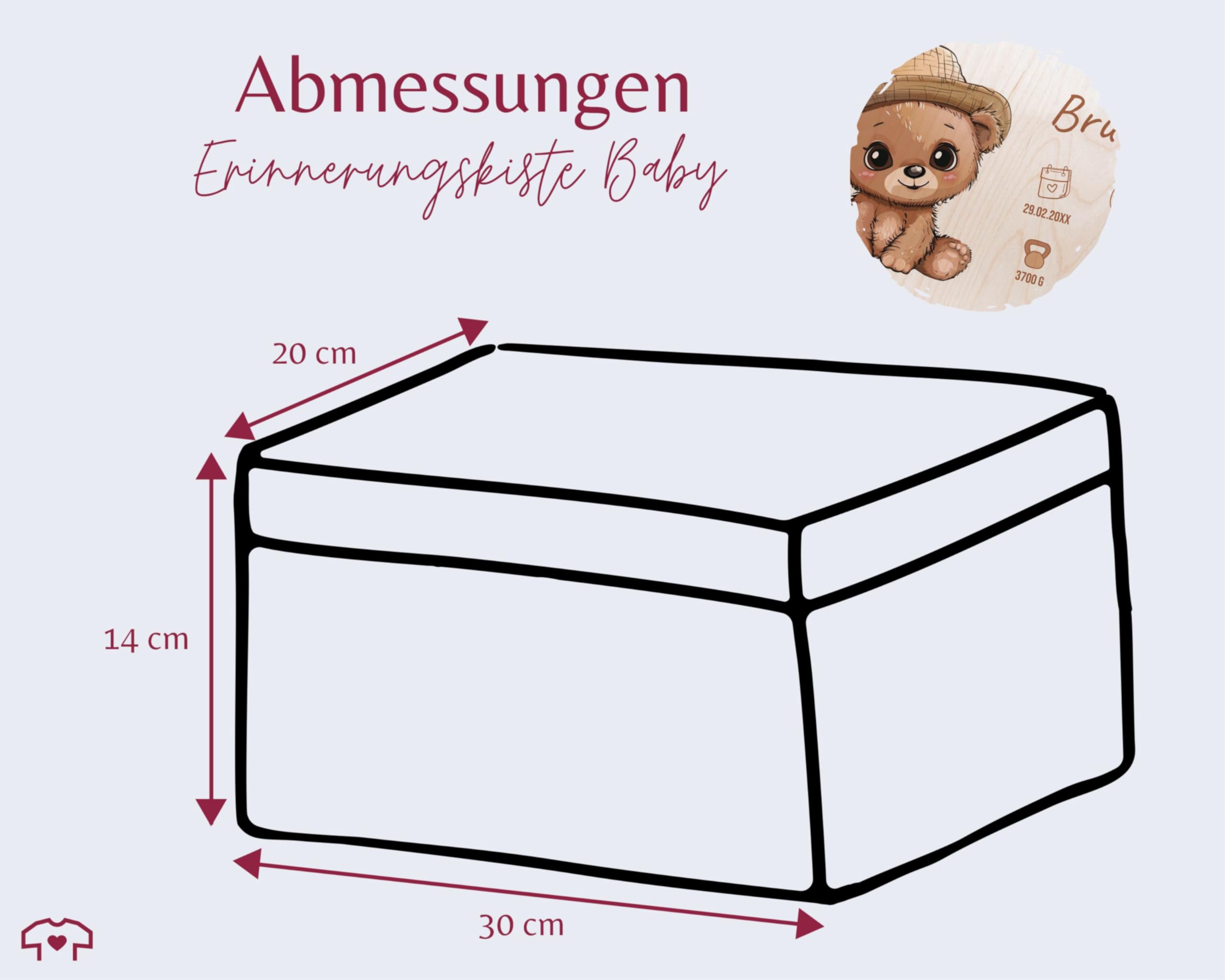 Holz Erinnerungsbox Baby Geschenkbox Holzkiste Baby - Erinnerungskiste Geburt mit Bär und Name | Geschenk Geburt Personalisiert | Personalisierte Babybox - 30 x 20 x 14 - Holz - geburtskiste