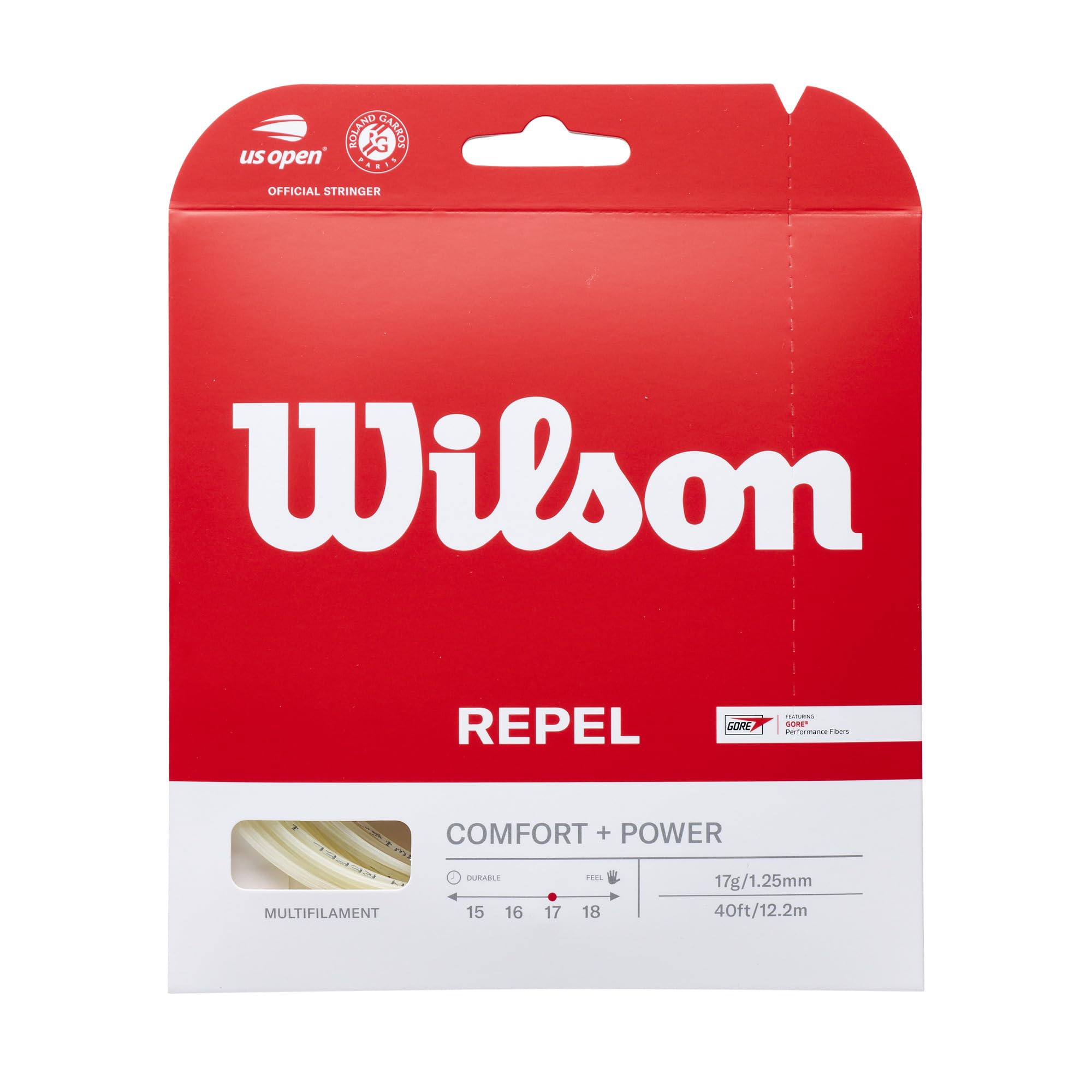 Wilson Repel 17 Reel (Natural) Tennis String Set, Provides Supreme Control and Amplified Spin, Reliable Feel and Durable Performance, Colour: Natural, Size: 17G