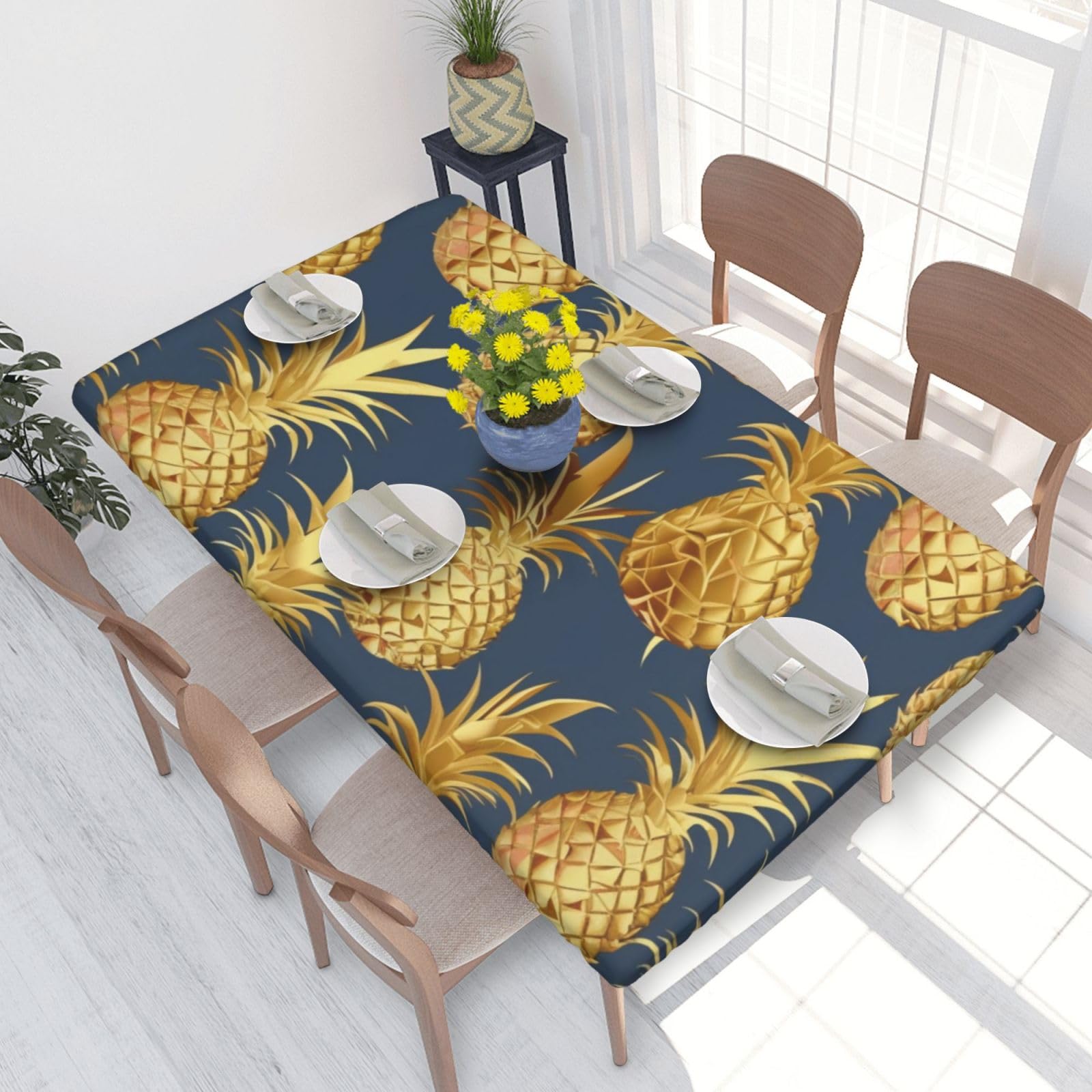 WPKJU Gold Pineapple Background Printed Tablecloths 4ft Rectangular Table Covers Washable Polyester Decorative Table Cloth for Dining Table Picnic Wedding