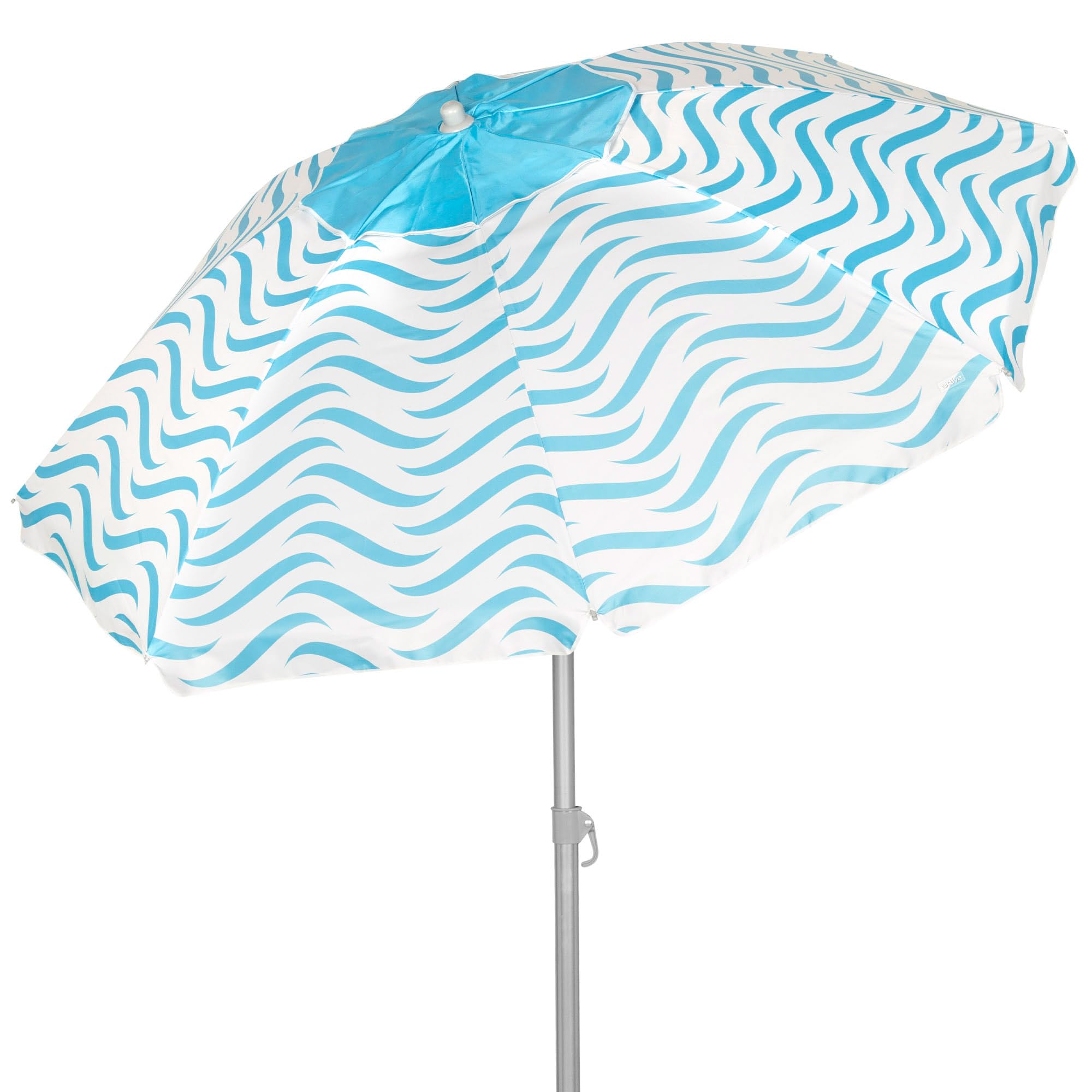AKTIVE Parasol plażowy przeciwwiatrowy 220 cm, 8 żeber z włókna szklanego, wzór fal plażowych, wentylacja górna, ochrona UV50, stalowy drążek przechylny, 28/32 mm, w zestawie pokrowiec (62441), Biały,
