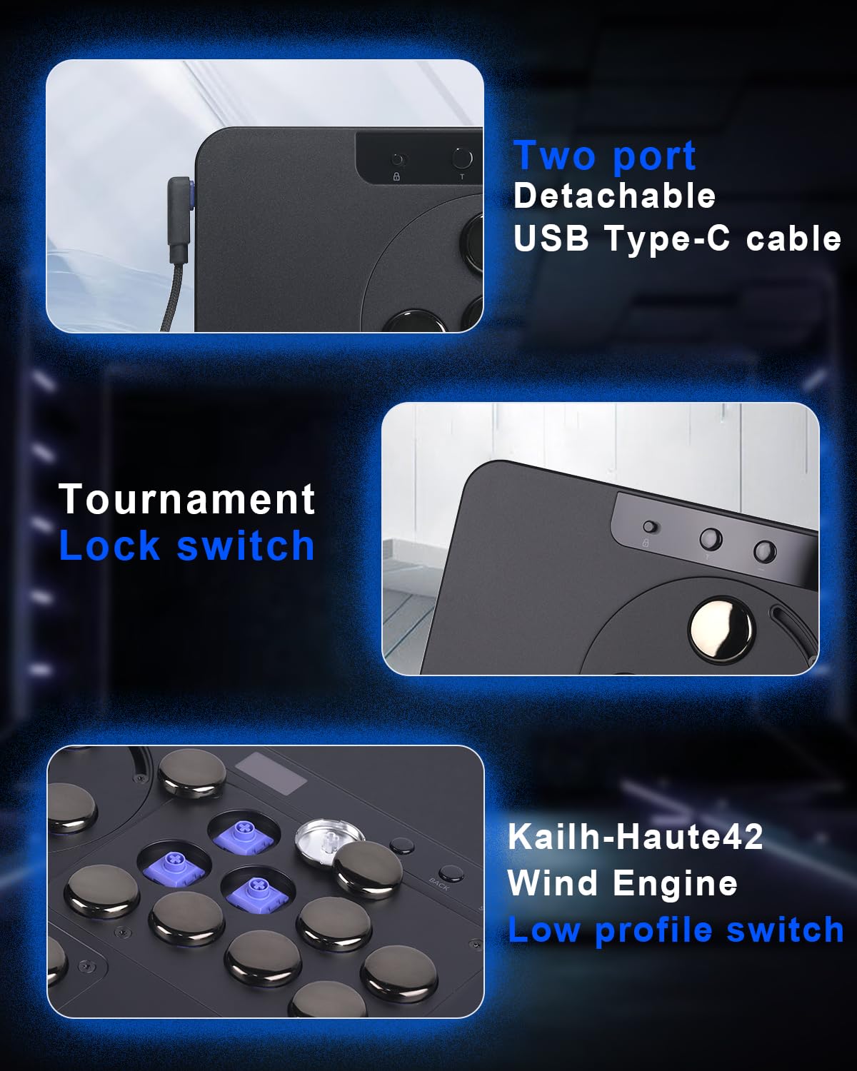 Haute42 Leverless Controller für Arcade Gaming X1 Low Profile Drei abnehmbare Module Extra Großer Formfaktor Ambient Hintergrundbeleuchtung Turnier Lock Switch Controller für PC/PS4/PS3/Switch/Xbox
