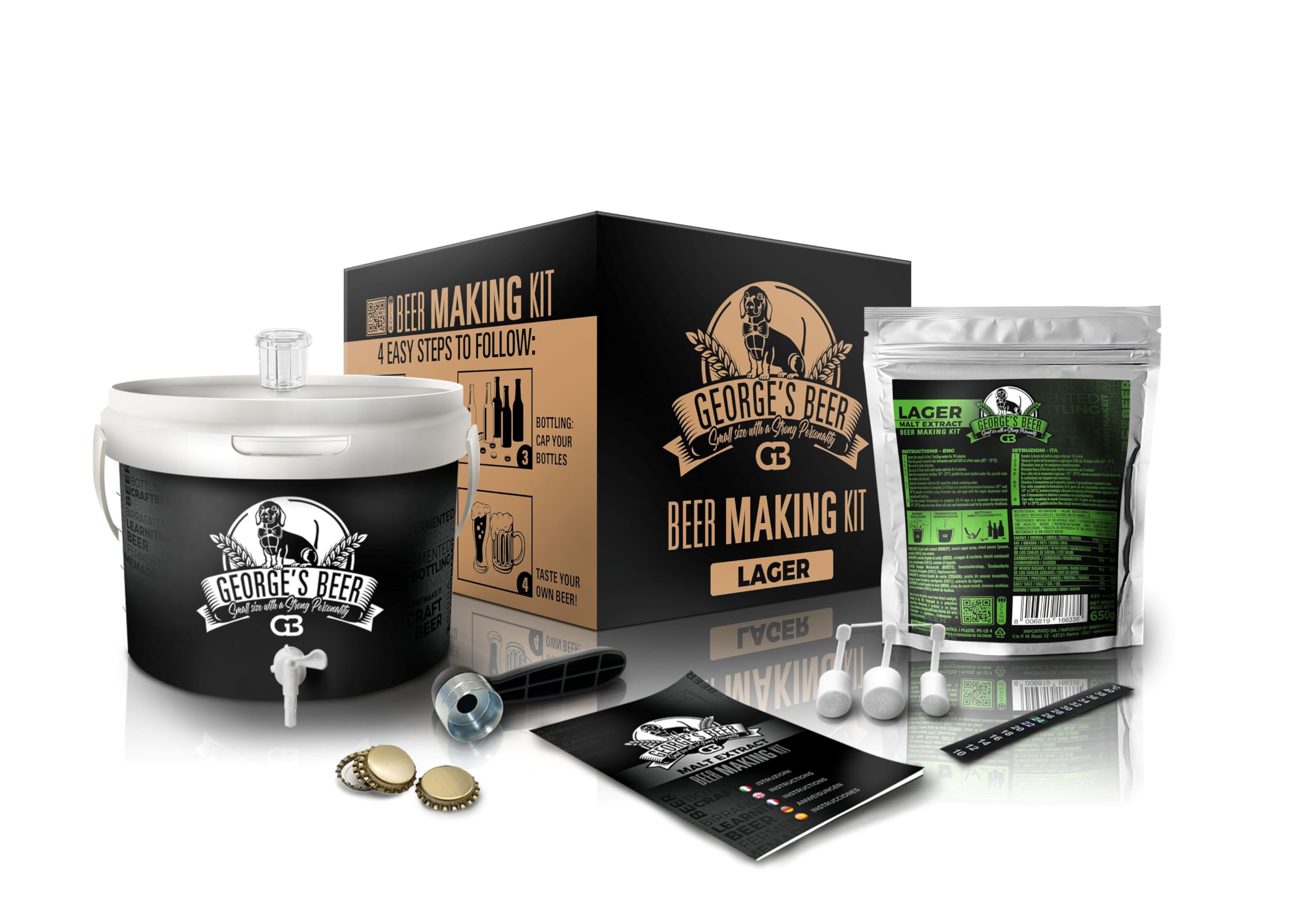Beer & Wine - Kit Fermentazione George's Beer 5l - Birra Artigianale Fatta in Casa - Kit Malto Fermentazione - Kit per Produzione di Birra - Idea Regalo (Kit con Malto Lager)