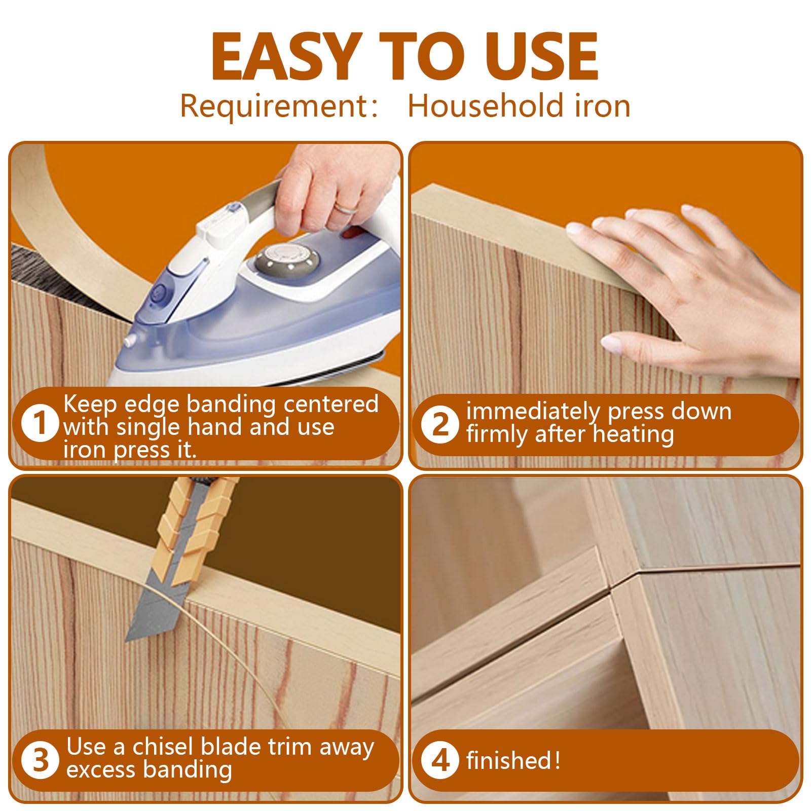 Preglued Oak Wood Veneer Edge Banding - 3/4" X 25 Ft Roll For DIY Furniture & Cabinet Repair