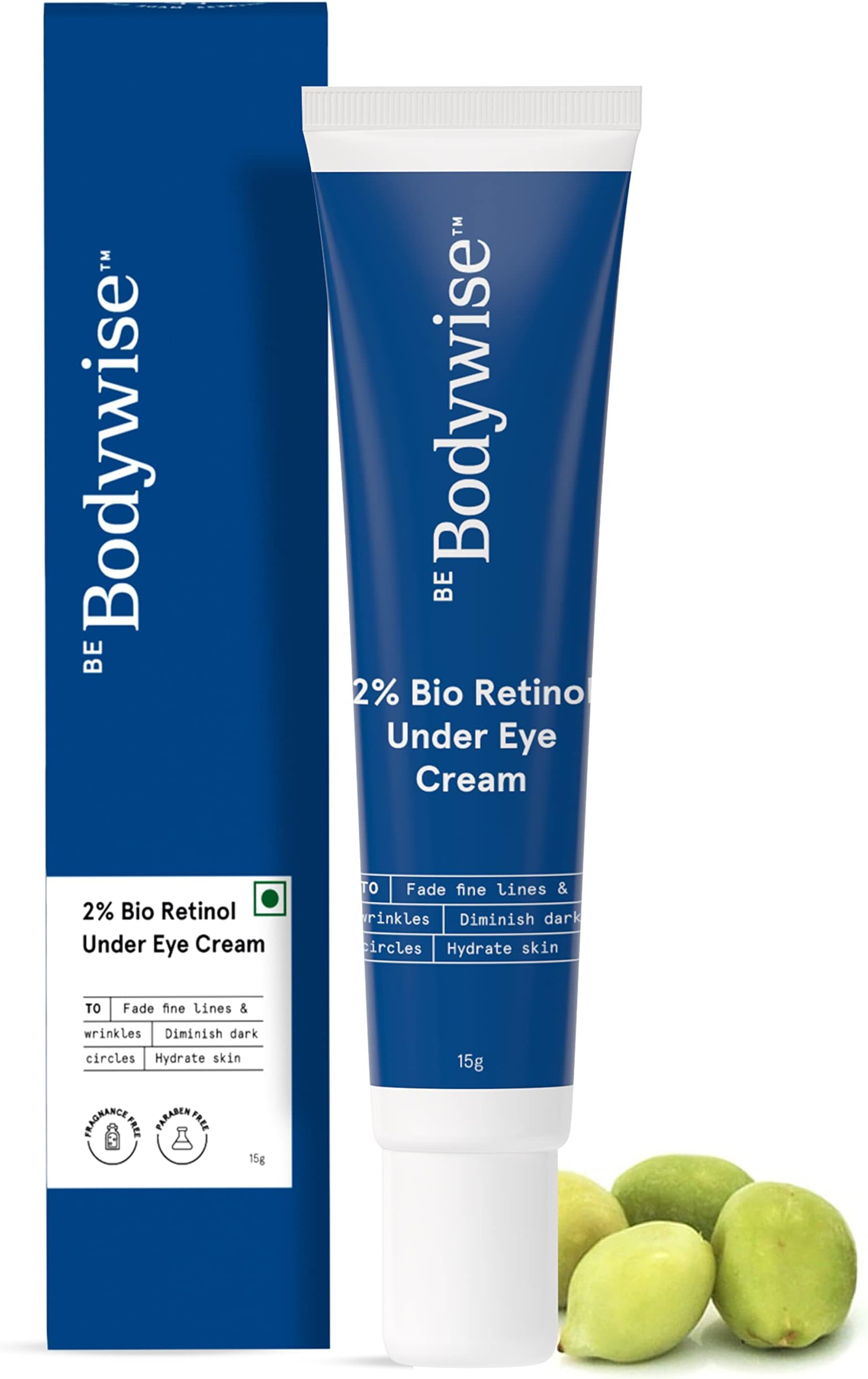 Be Bodywise 2% Bio Retinol Under Eye Cream 15g | With 2% Bio Retinol, 1% Niacinamide & 2% Kakadu Plum | Helps to Reduce Dark Circles, Fine Lines & Wrinkles, Puffed Eyes