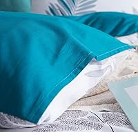 Vista 5 de SLEEPBELLA Juego de funda de edredón reversible de 600 hilos con estampado botánico de hojas de algodón (tamaño Queen, verde azul-hoja)