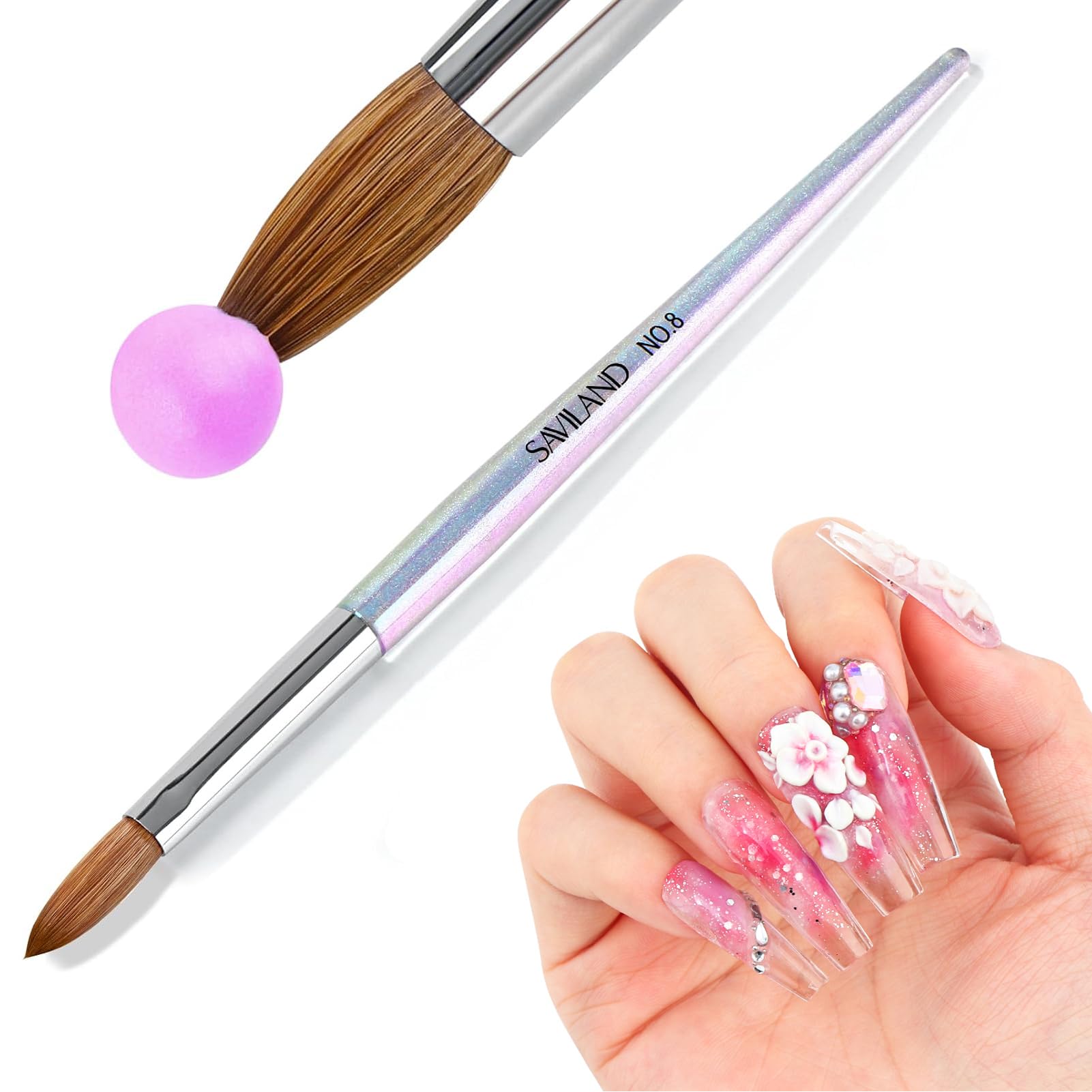 SAVILAND Kolinsky Acrylic Nail Brush: Size 8 Professional Nail Art Brush for Acrylic Application Kolinsky Acrylic Brush for Nails Extension, Kolinksy