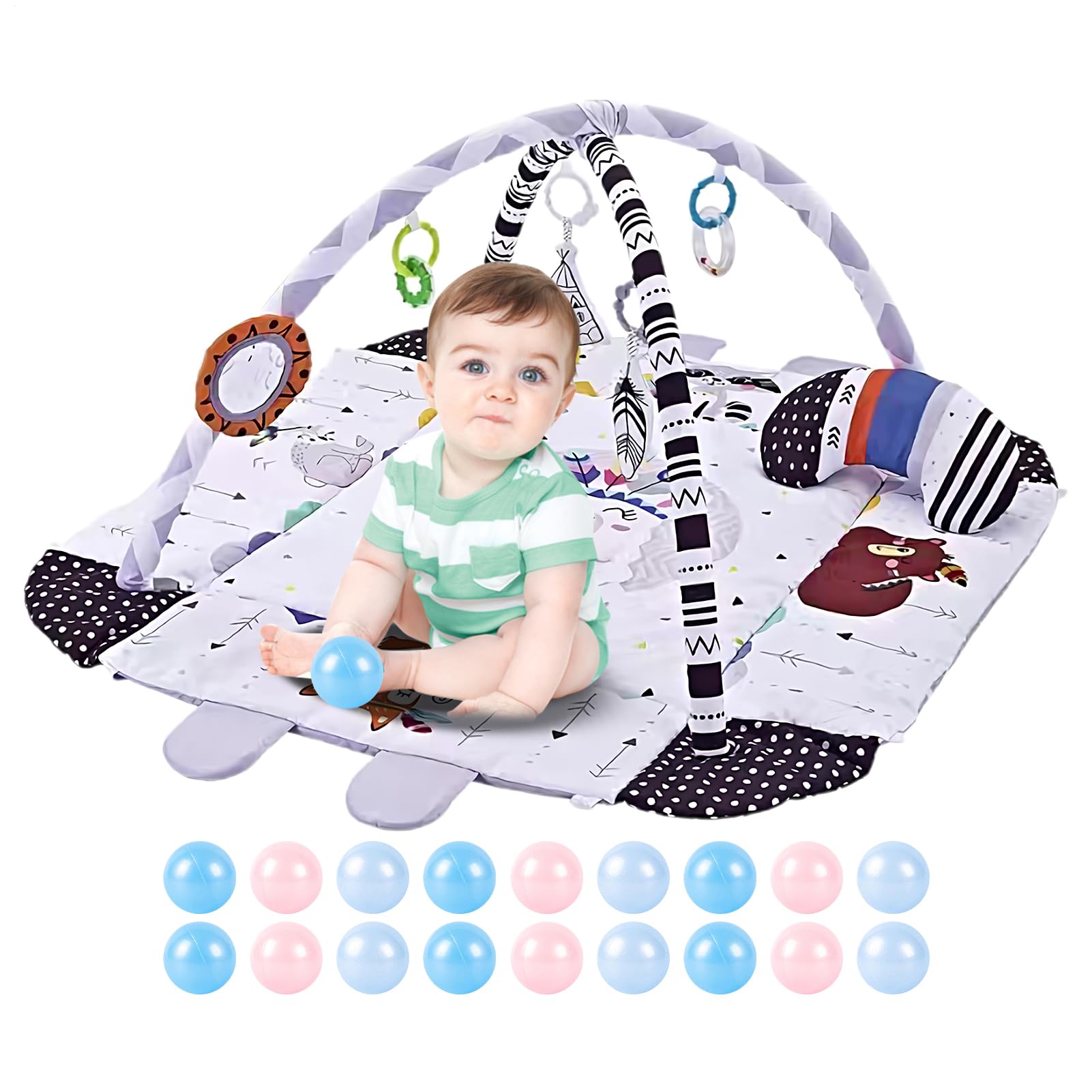 Mats De Bebé Para El Juego De Piso - Tabla De Actividades Para 1 Año De Niño | Juguetes Educativos | Centro De Actividades Para Niños Pequeños Con Bolas De Mar Y Juguetes Desmontables | Aprender Jugue