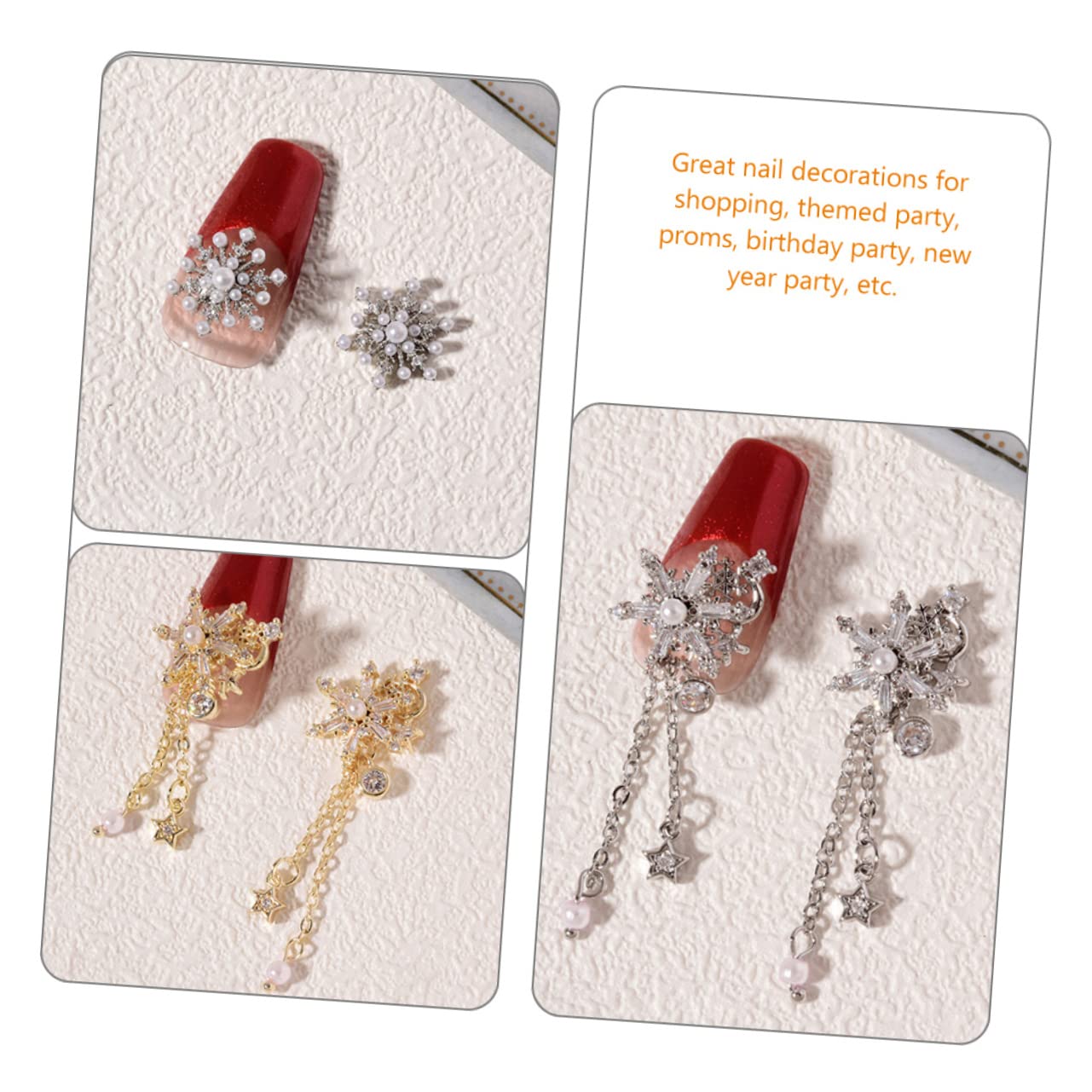 Healeved Unique Snowflake Shape Nail Charms 3D Diamond Charms for Christmas Party Birthday Nail Art Decorations
