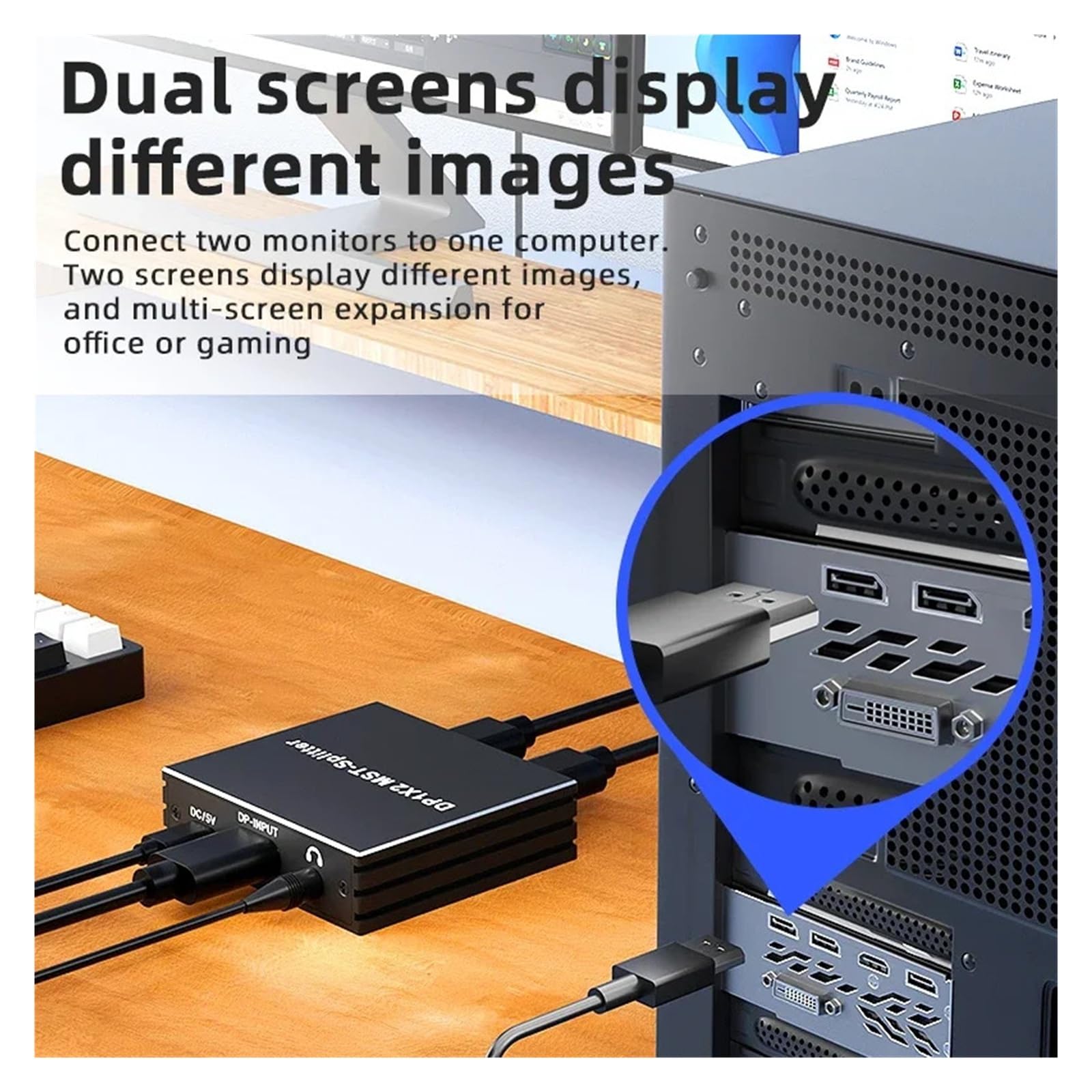 Répartiteur Compatible 8K MST SST 1 entrée 2 Sorties DP .4 à 30 Hz 4K 120 vers convertisseur DisplayPort(DP to 2HD)