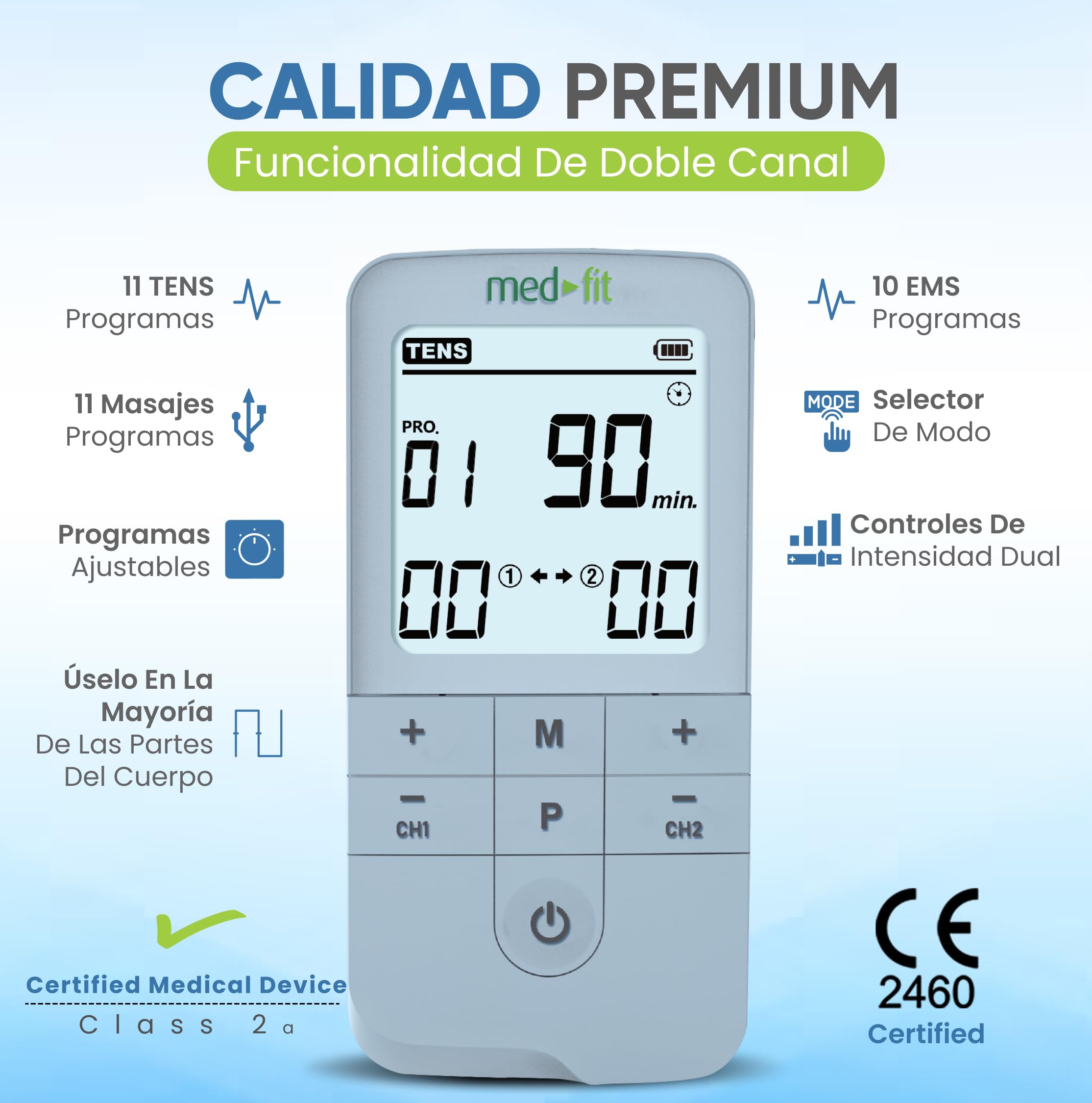 Máquina TENS combinada con estimulador muscular, TENS recargable de doble canal fácil de usar con 32 programas preestablecidos y ajustable manualmente para aliviar el dolor y reeducación muscular