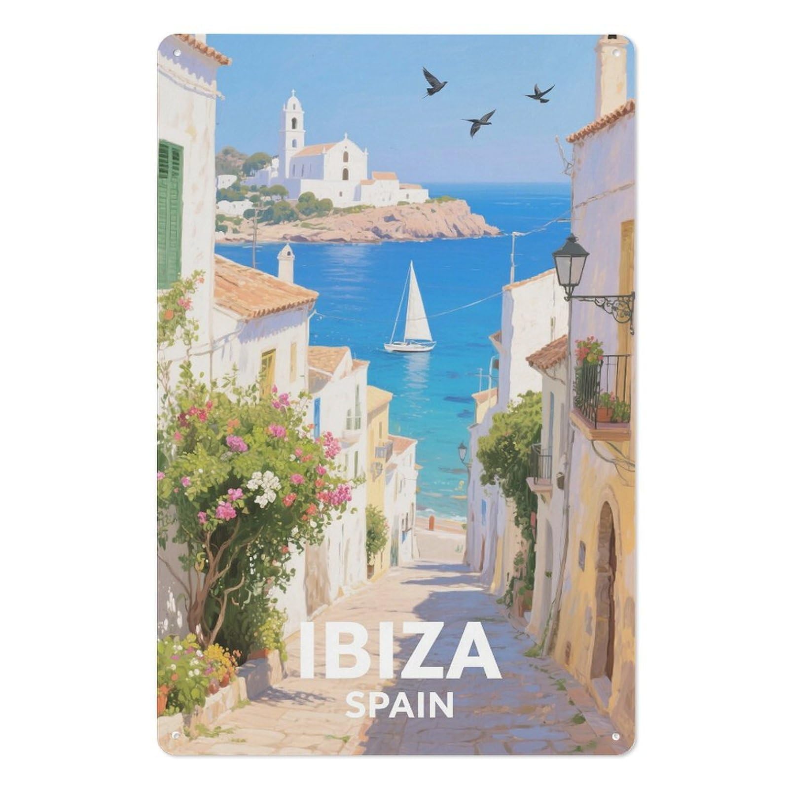 Ibiza Spain Retro Design Tin Paintings Vintage Tin Sign 08x12inch(20x30cm) Wall Art for Home Office Bedroom Living Room Cafes Wall Decor