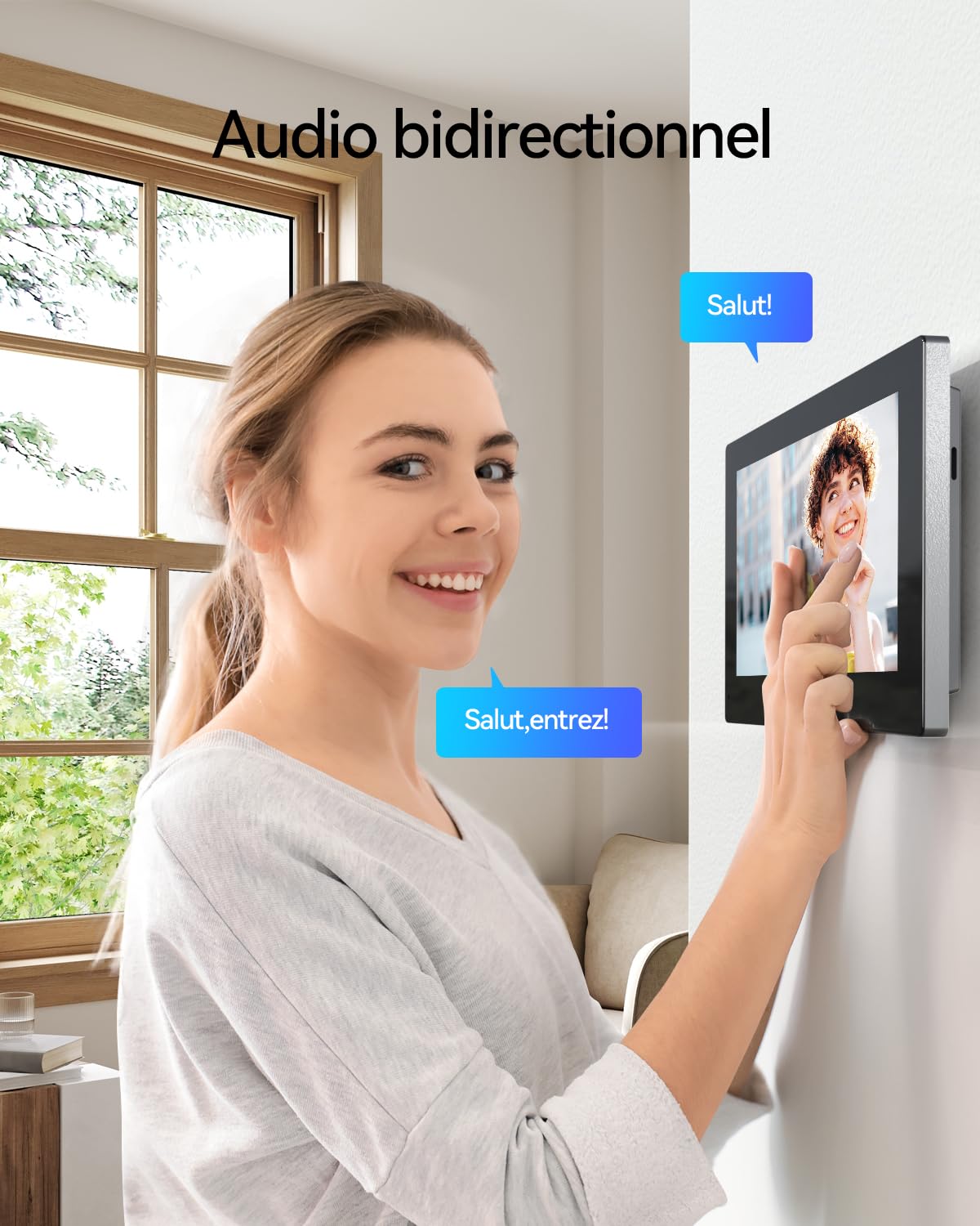 TMEZON M790 Visiophone connecté WiFi, Interphone Vidéo Filaire 2 Fils avec Deux moniteurs,Ecran Tactile Couleur 7", 1080P Sonnette Vidéo Vision Nocturne, APP Déverrouillage à Distance,Une Famille