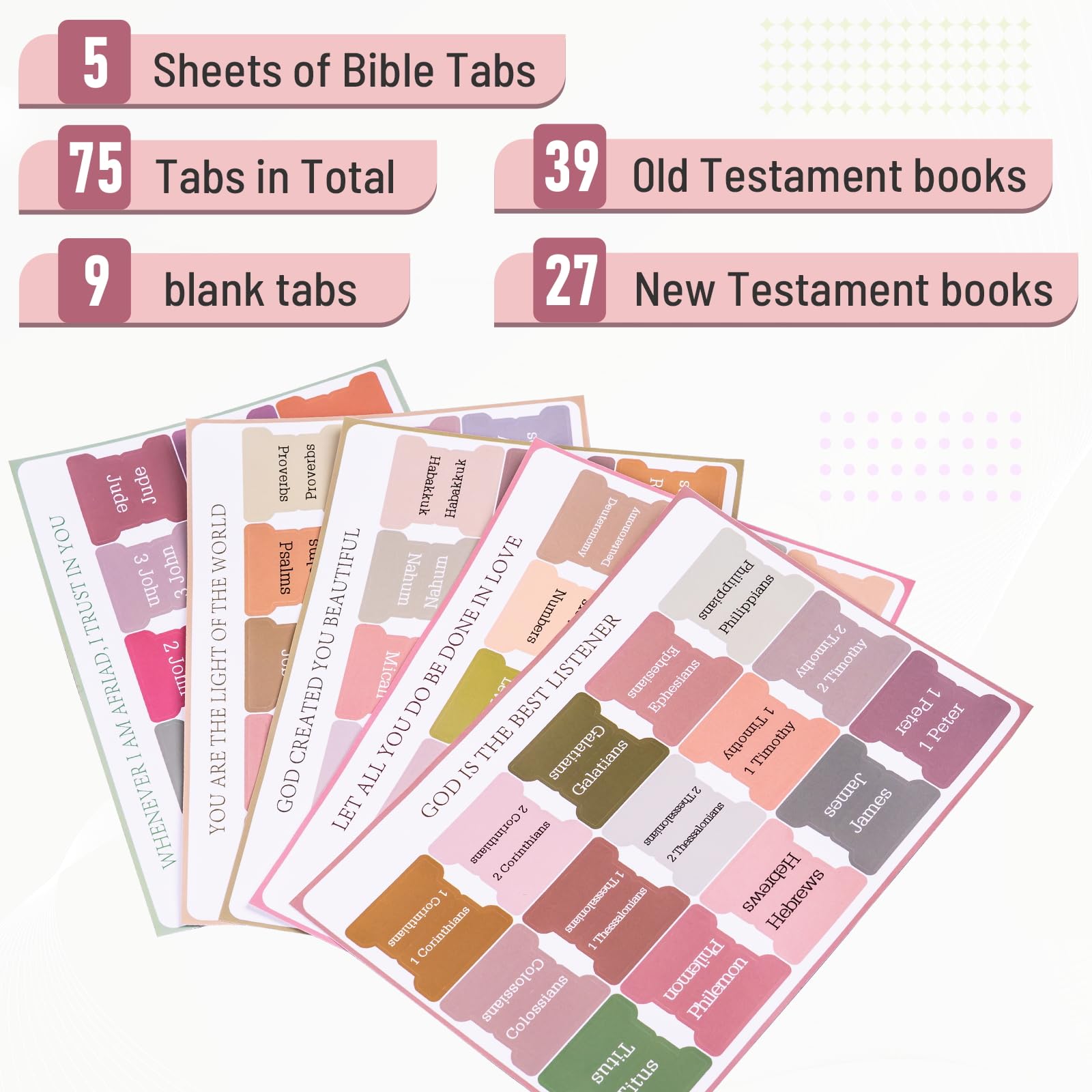 Juego De 75 Pestañas Para Biblia En Tonos Rosas - Incluye Libros Del Antiguo Y Nuevo Testamento, Con Pestañas En Blanco