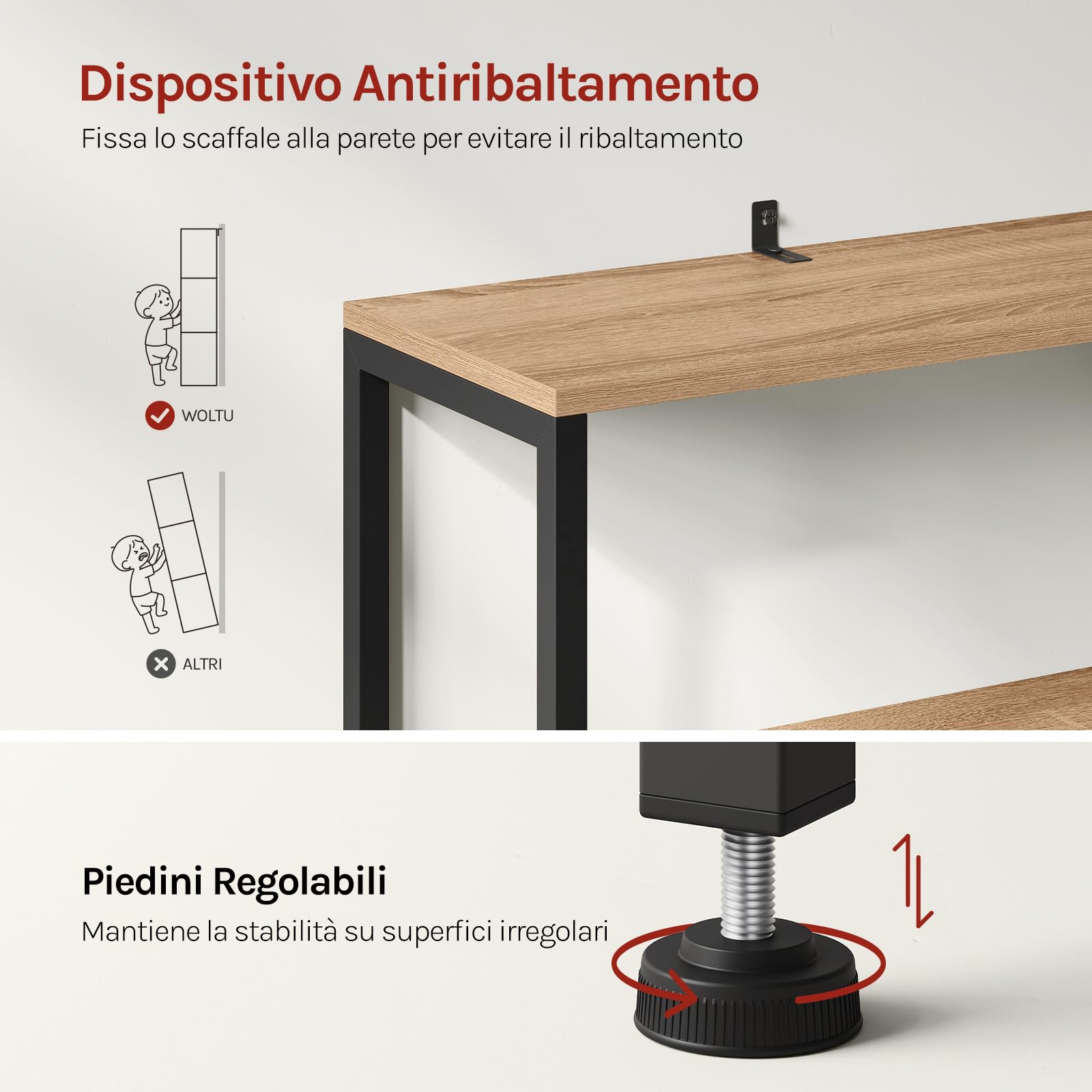WOLTU Libreria Moderna Design, 58 x 24 x 122 cm, Scaffale per Libri CD | con Cassetti e Ante, in Legno e Metallo, Rovere Chiaro
