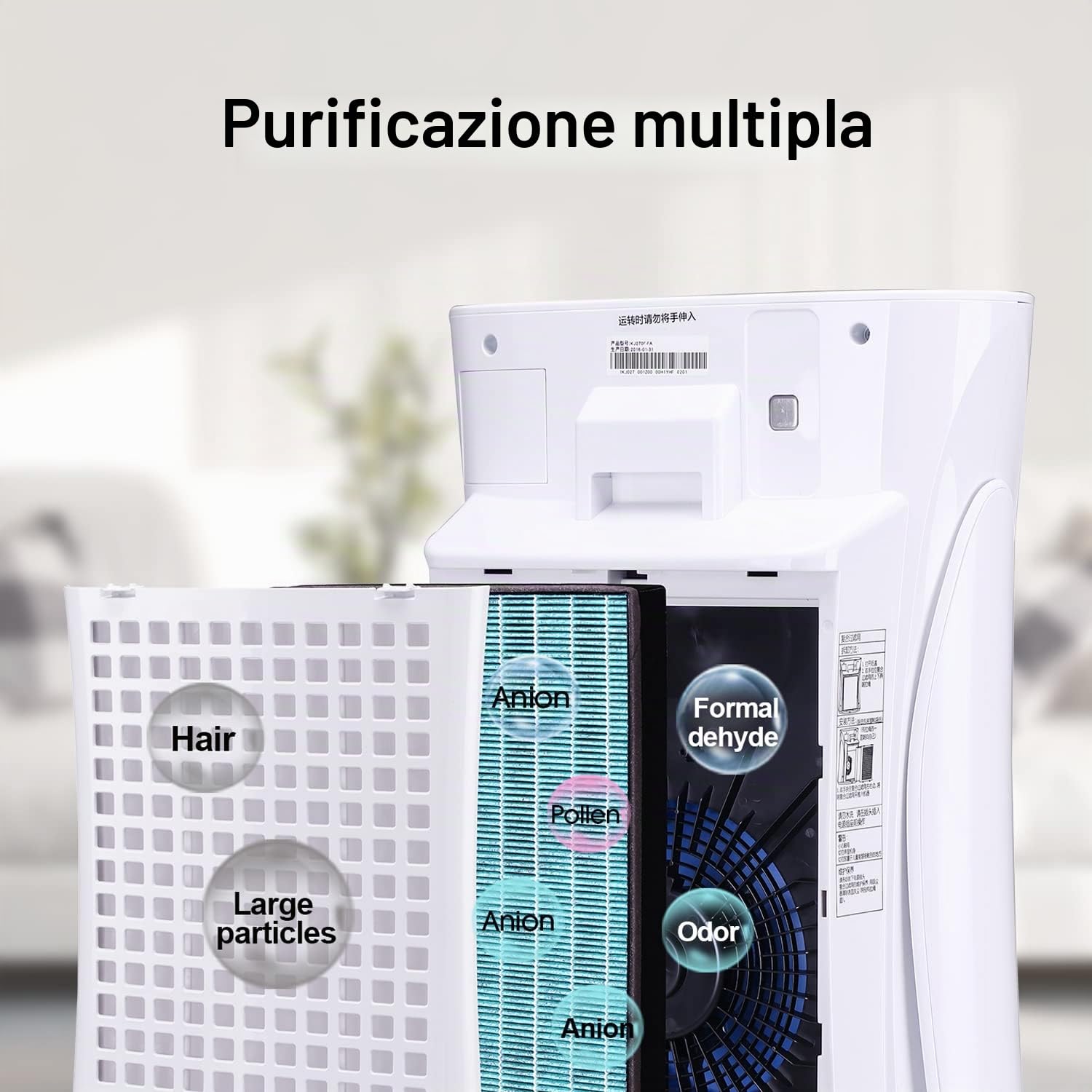 Hisense AE-15R4AF1 Purificatore D'aria Alta Efficienza Silenzioso Filtro HEPA 12 Purificazione Rapida 30 m2