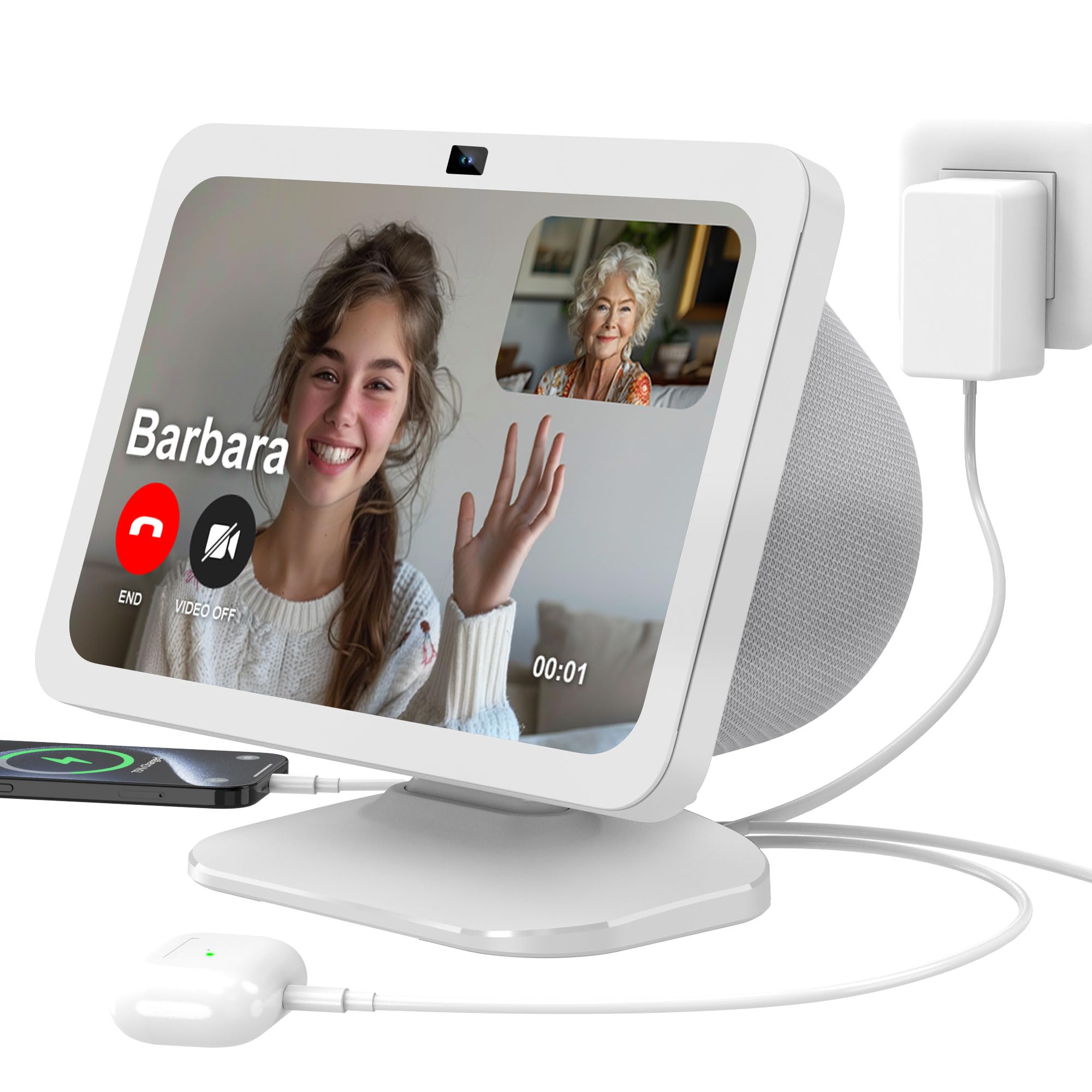 PlusAcc Soporte de carga ajustable para Show 8 3ª generación con puertos USB C y USB A, estación de carga para iPhone/Airpods Smartphones y Smartwatch y Show 8 3ª generación (blanco)