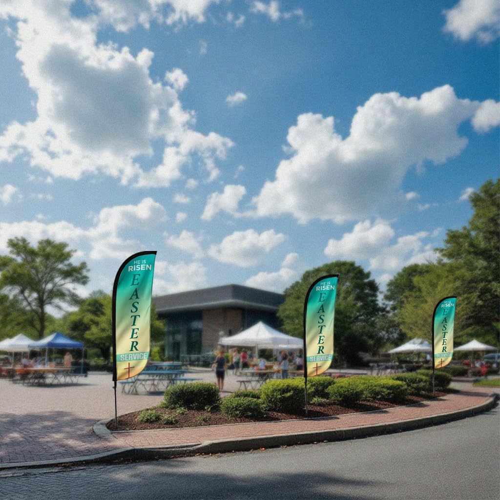 LookOurWay Feather Flag Pole Kit - 7 Feet Tall Advertising Banner with Fiberglass Pole Set and Ground Spike for Business Promotion - Church Flags - Easter Service