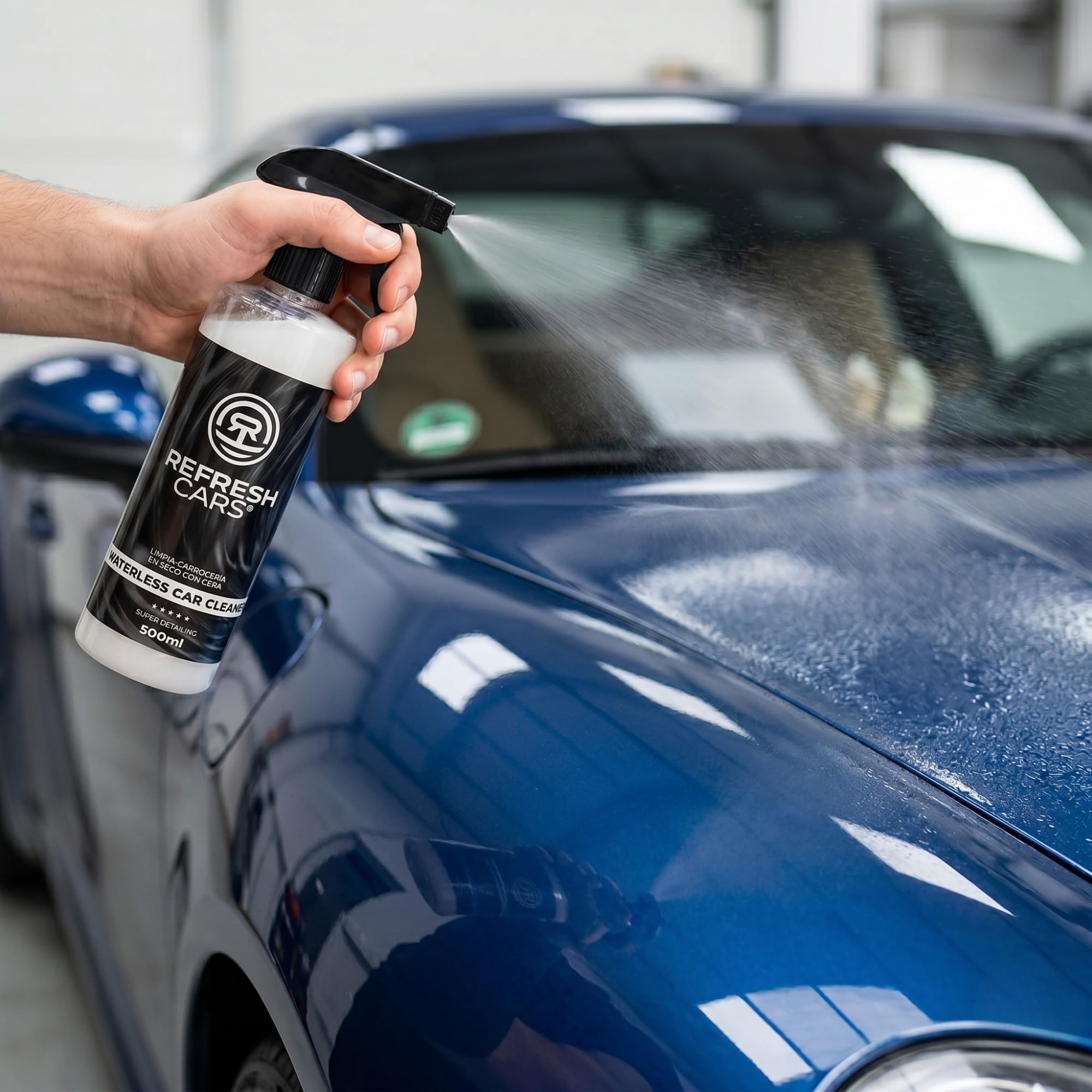 Limpiador de Carroceria con Cera Carnauba 5,5 L + Spray 500 ml - Lavado en Seco Profesional con Ceramica Hibrida - Gran Formato Taller - Abrillantador Hidrofobico para Coche y Moto
