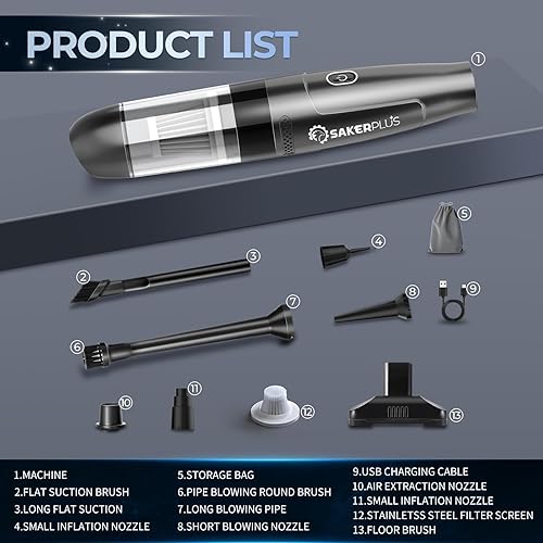 Miniatura 2 de SakerPlus Aspirador inalámbrico de alta potencia, aspiradora de mano inalámbrica regalos para hombres, aspiradora de mano inalámbrica para automóvil