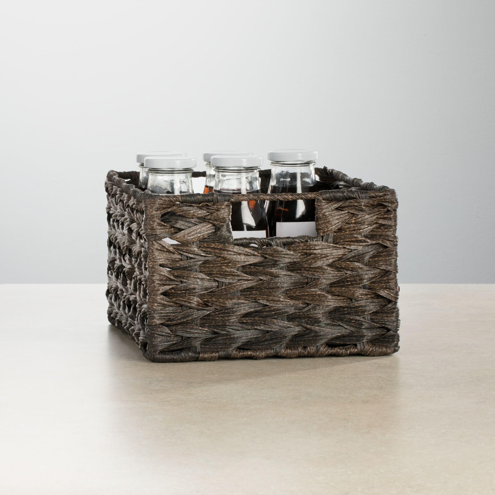 mDesign Woven Farmhouse Kitchen Pantry Food Storage Organizer Basket Box - Container Organization for Cabinets, Cupboards, Shelves, Countertops, Store Potatoes, Onions, Fruit, 6 Pack, Espresso Brown - Image 6