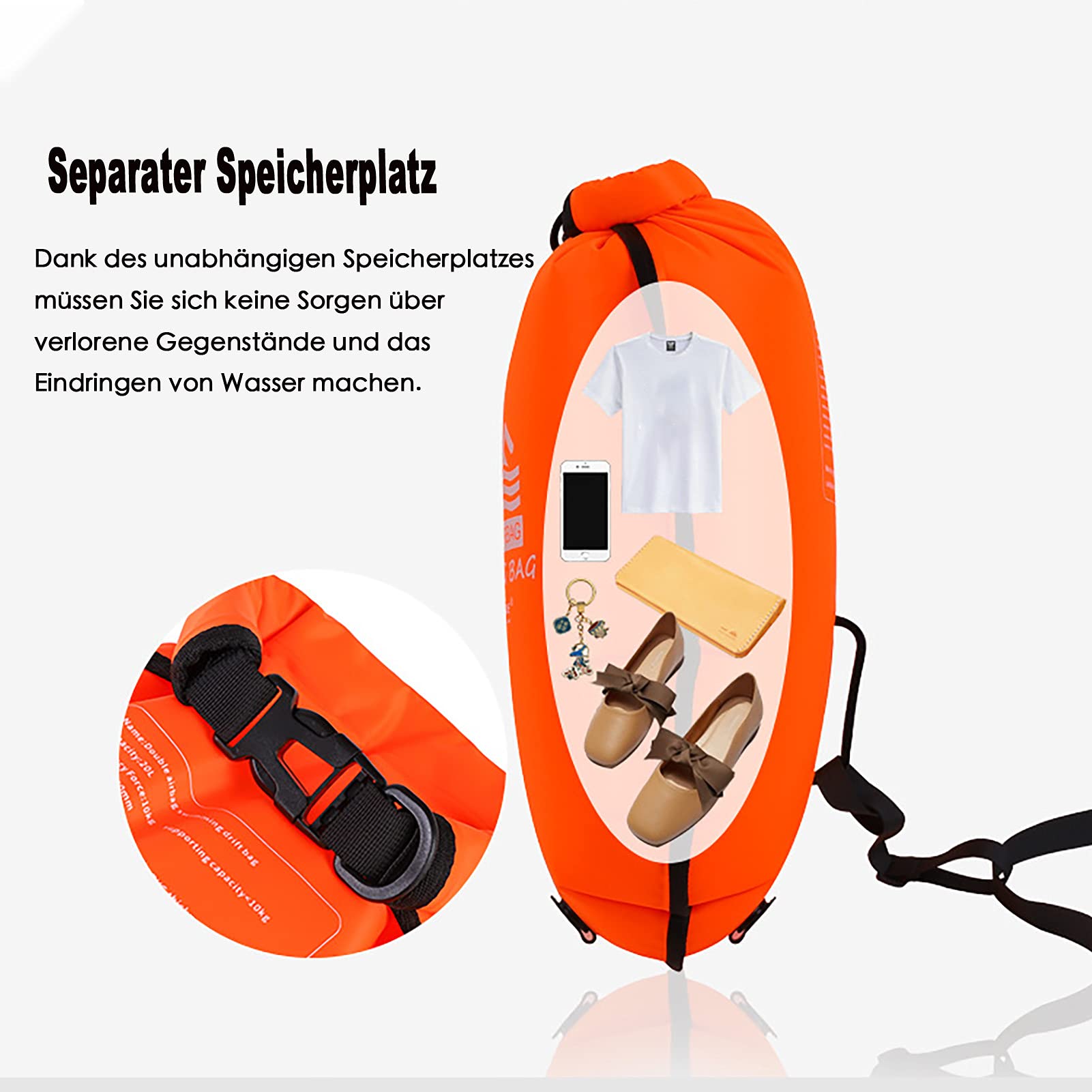 Premium Schwimmboje mit trockentasche, 20L für Triathleten, Stand up Paddling oder Wassersportler, offenen Wasser Schwimmer【Gut sichtbarer für wasserdichtes aufbewahren von Wertsachen】- TRAGBAR&LEICHT