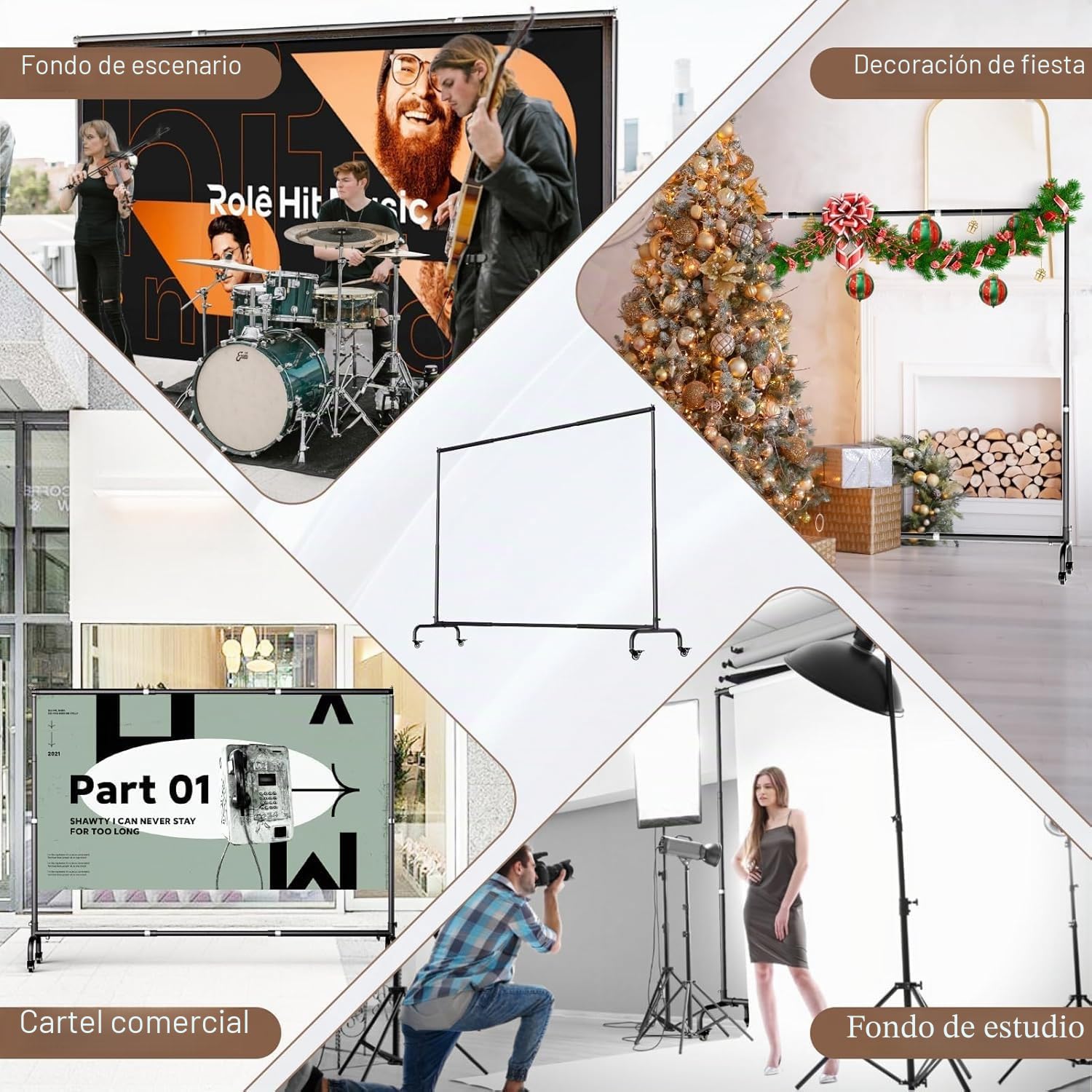 EMART Soporte de Fondo Fotográfico con Ruedas, 3x2,3m Ajustable Sistema de Estudio Fotografía para Studio Retrato de Producto