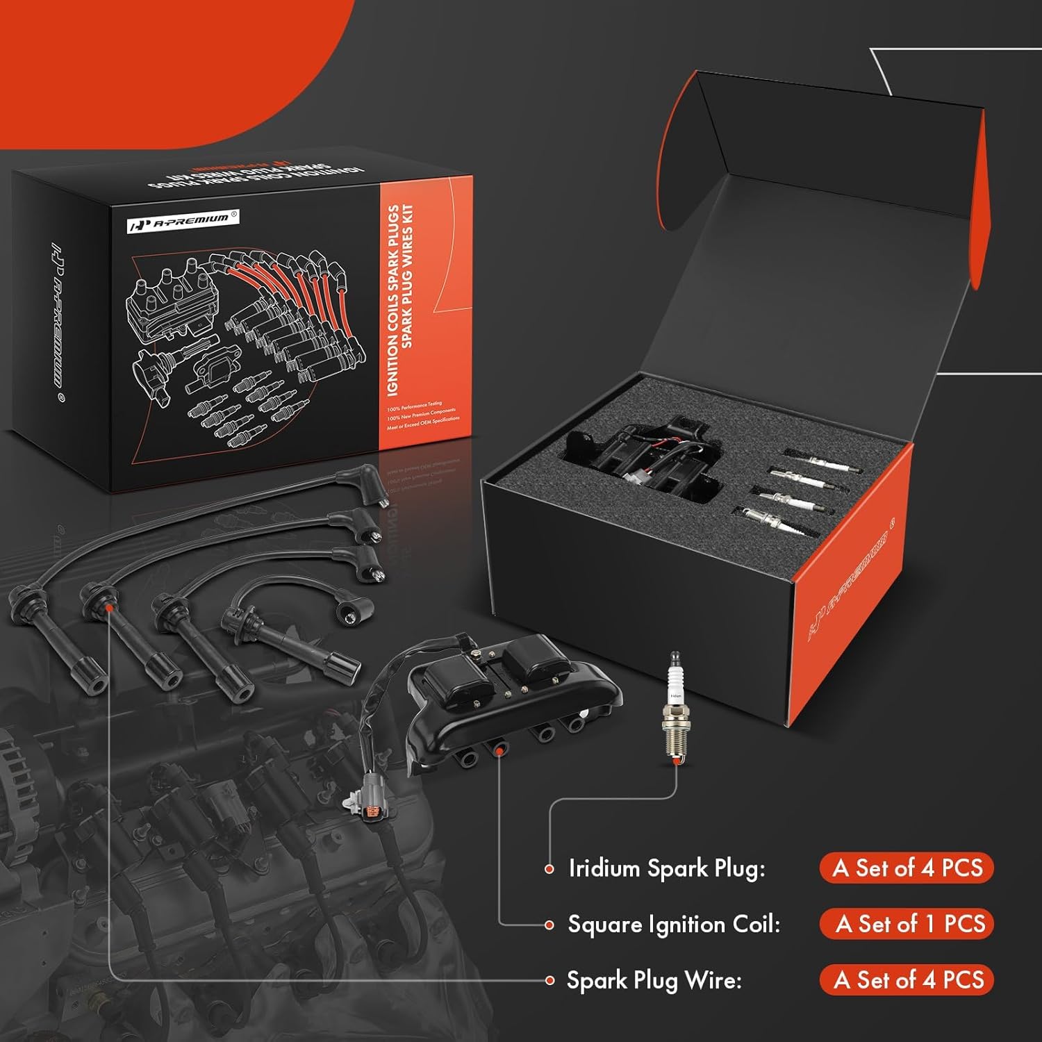 A-Premium 1 Ignition Coils with 4 Wire and 4 Iridium Spark Plugs Compatible with Mazda Miata 1990 1991 1992 1993 1.6L