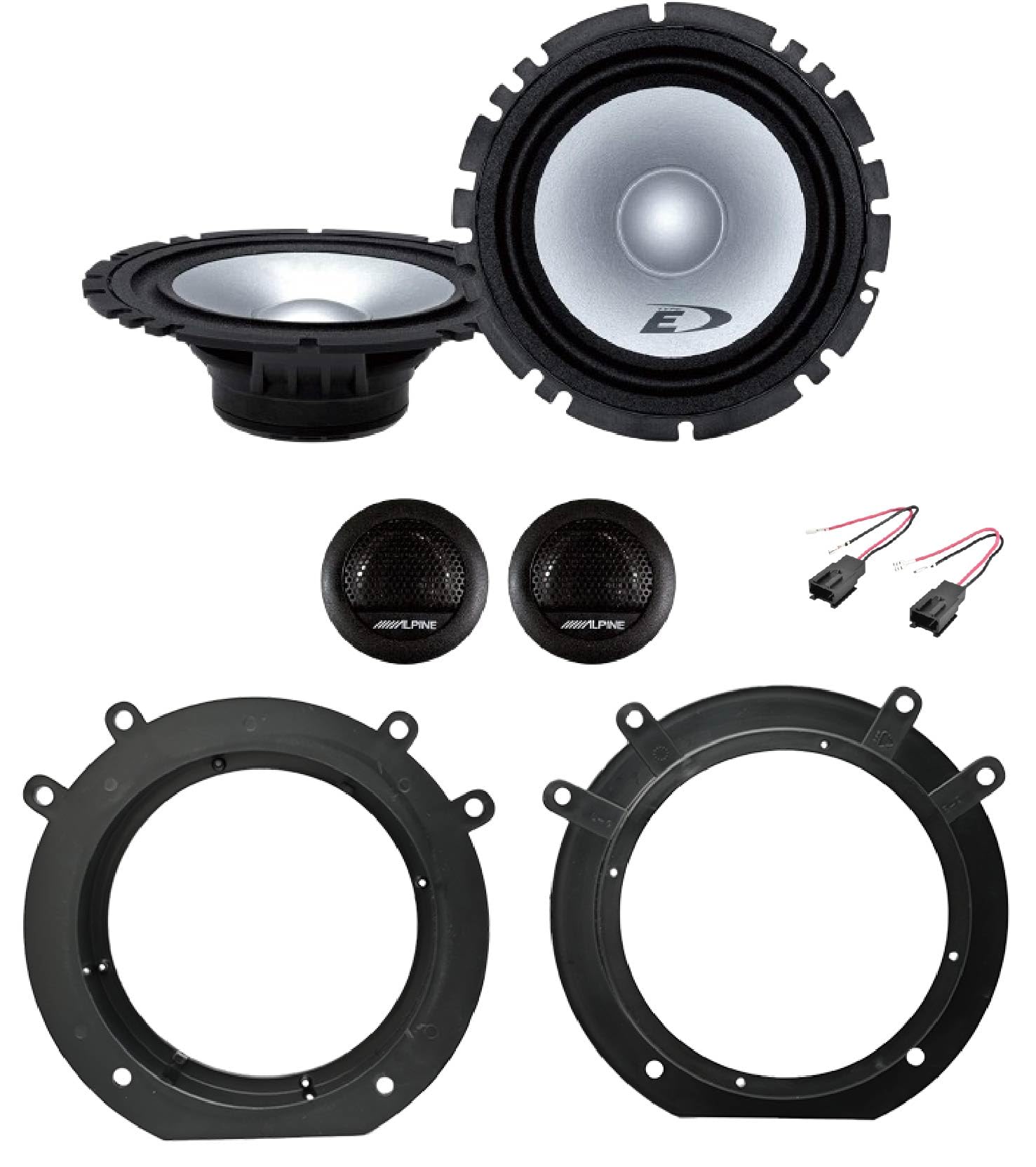 Kit de 4 altavoces delanteros Alpine SXE-1750S de 16,5 cm para Peugeot Expert 2007 en adelante, Fiat Scudo 2007-2016, Citroen Jumper desde 2007 en adelante, + 2 soportes + 2 conectores