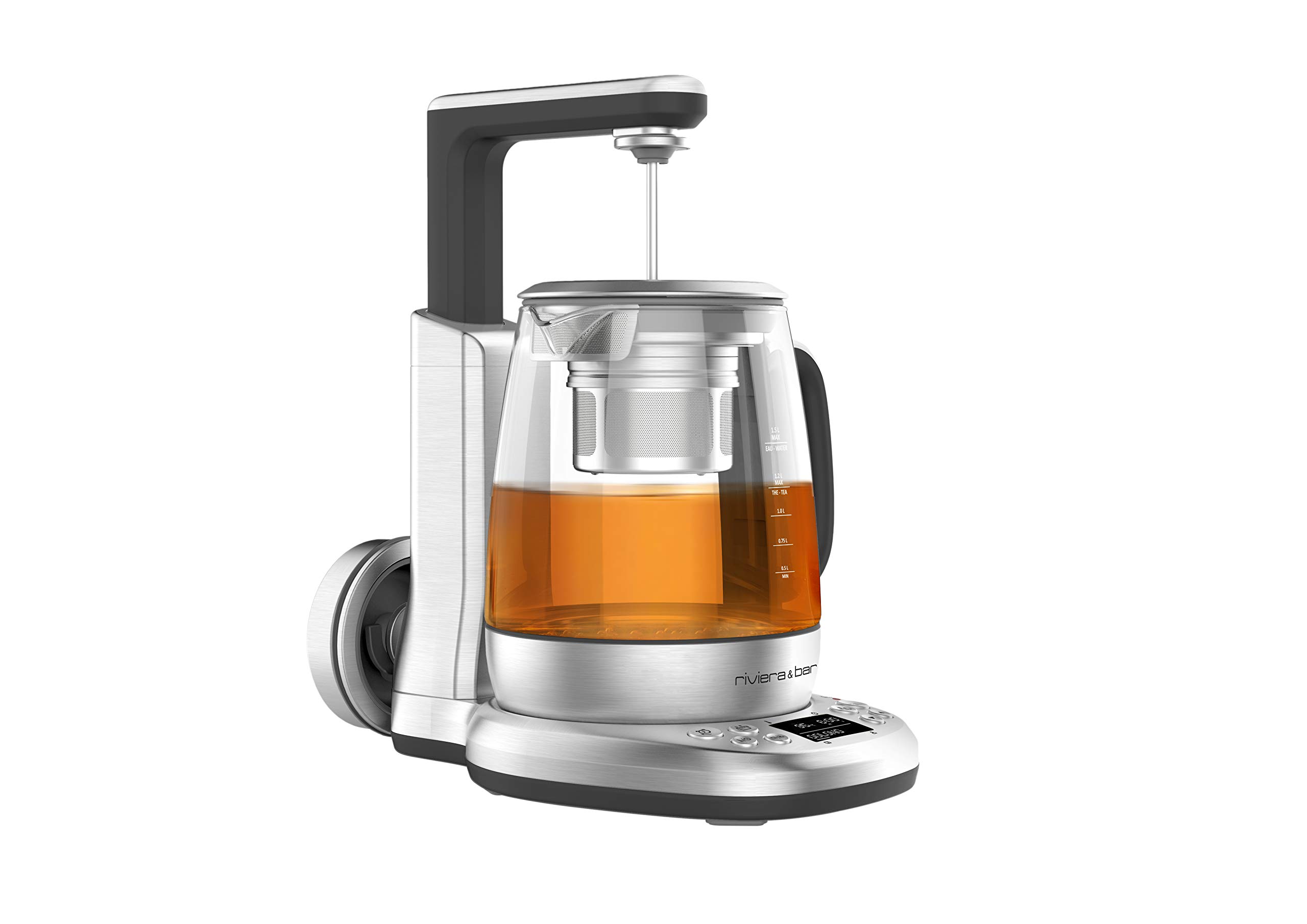 riviera&bar Cha Dao Expert Teekessel mit einstellbarer Temperatur, Hartglas und Edelstahl, leiser Modus, optimaler Tee-Aufguss, 1,5 l, 22 x 36,5 x 29,5 cm