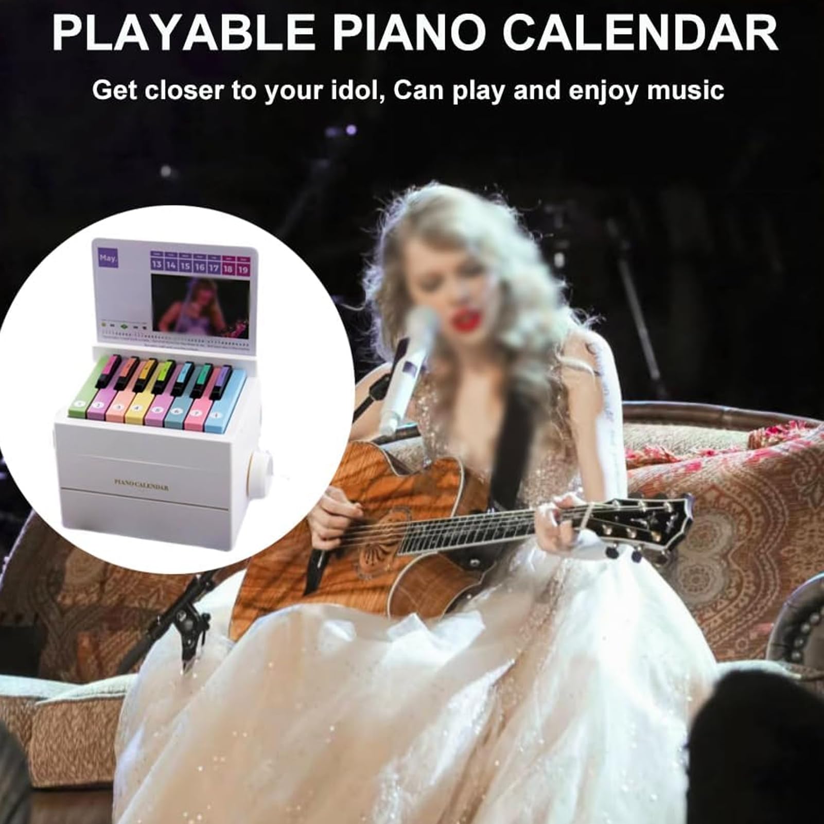 Calendario da Tavolo per Pianoforte riproducibile 2024, Calendario Taylor Mini Piano, Volume Regolabile, con 52 spartiti su 27 Carte, Ottimo Regalo per la Famiglia e Gli Amici (White)