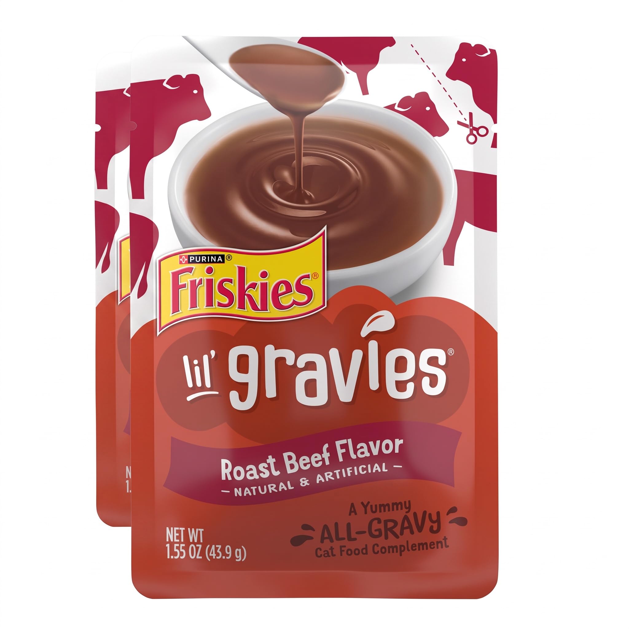 Friskies Purina Lil' Gravies Roast Beef Flavor Cat Food Complement Lickable Cat Treats - 1.55 oz. Pouches,(Pack of 32)